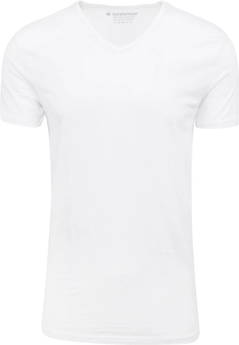 Garage Stretch Basic T-Shirt Weiß V-Ausschnitt - Größe M günstig online kaufen