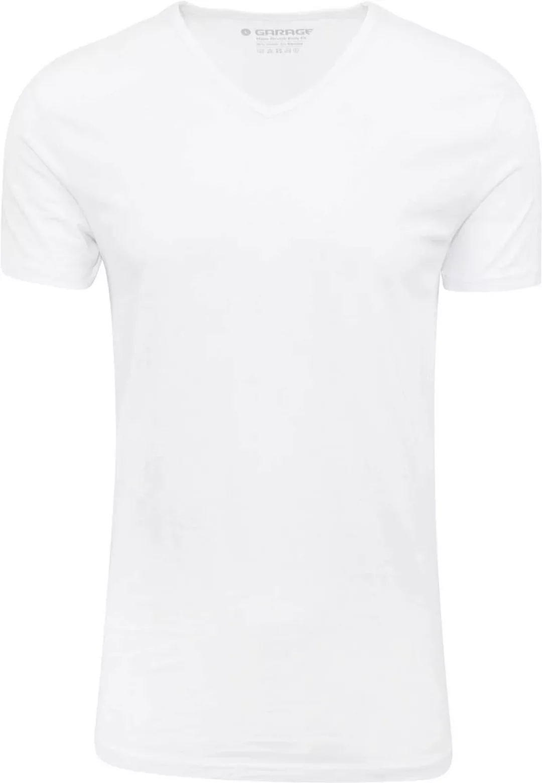 Garage Stretch Basic T-Shirt Weiß V-Ausschnitt - Größe L günstig online kaufen