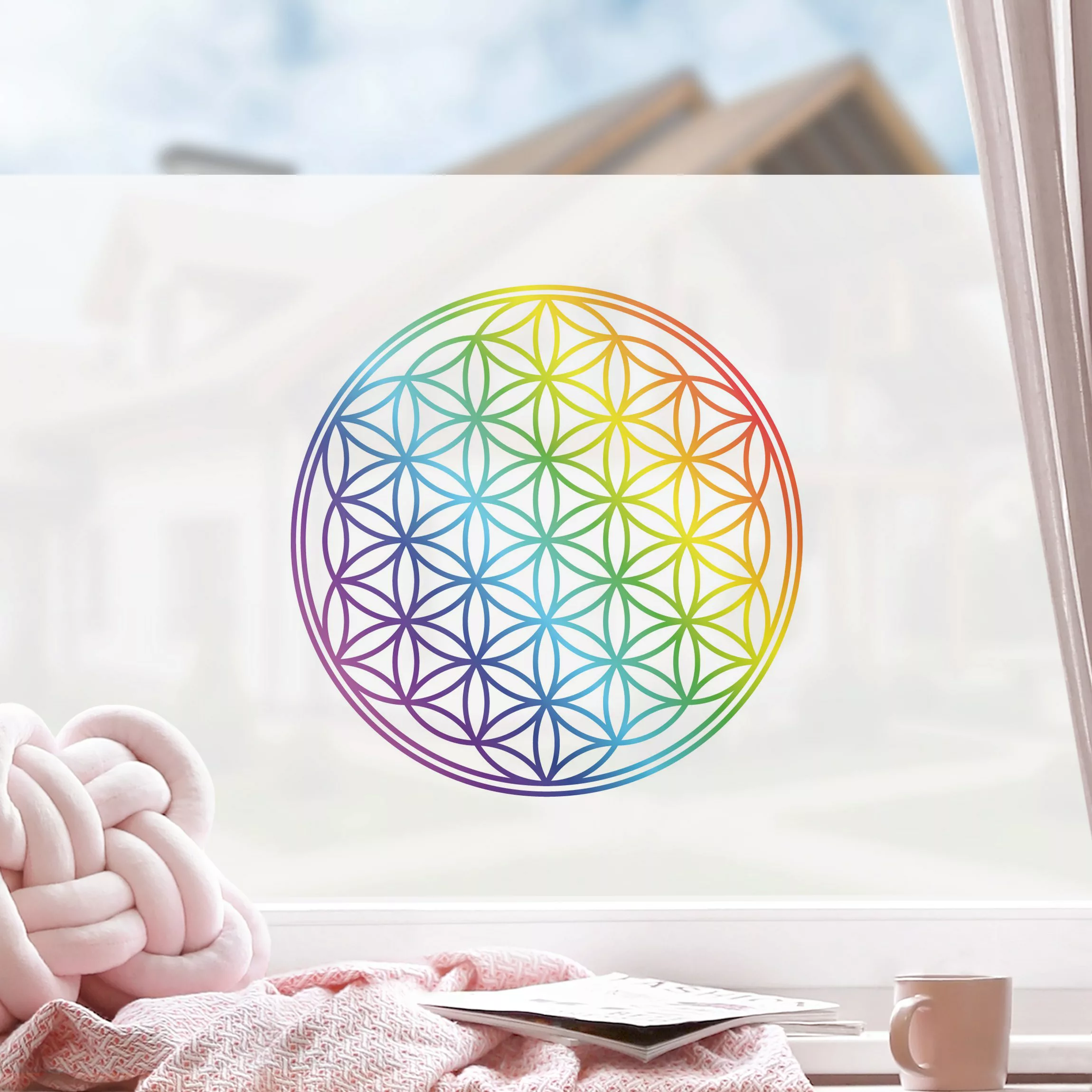 Fensterfolie Blume des Lebens Regenbogenfarbe günstig online kaufen