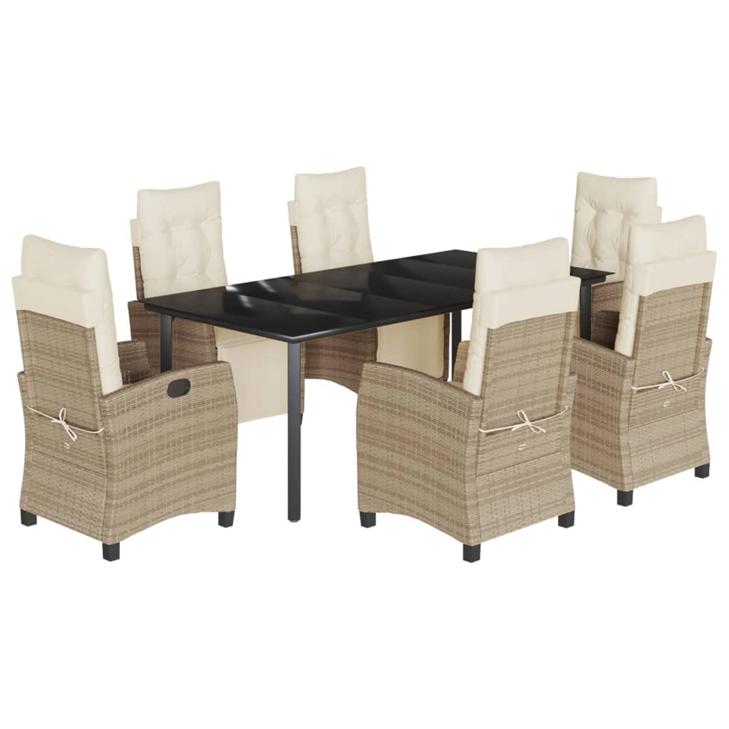 vidaXL 7-Tlg Garten-Essgruppe mit Kissen Beige Poly Rattan 3213014 günstig online kaufen