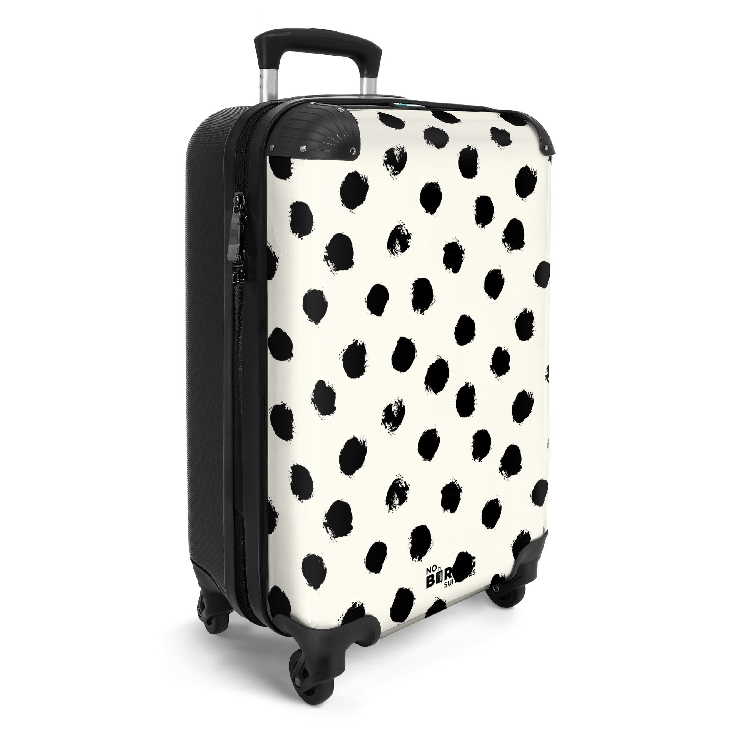 NoBoringSuitcases.com© Hartschalen-Trolley Weiß mit schwarzen Tupfen günstig online kaufen