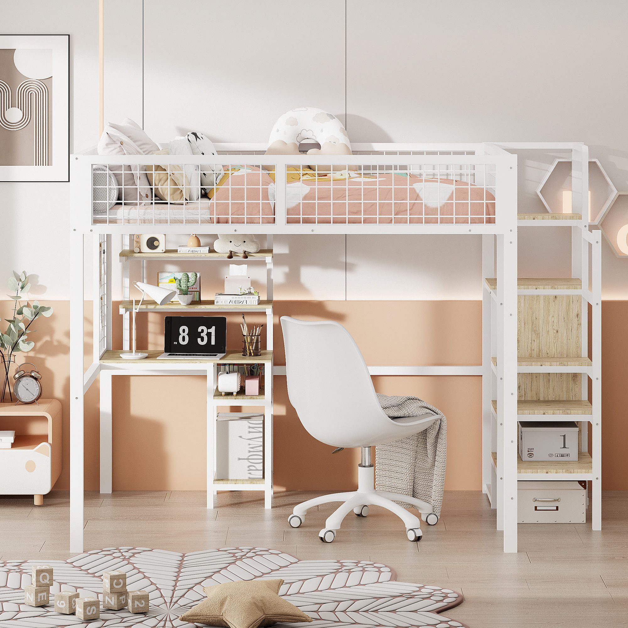 OKWISH Metallbett Kinderbett Einzelbett Stauraumbett Funktionsbett günstig online kaufen