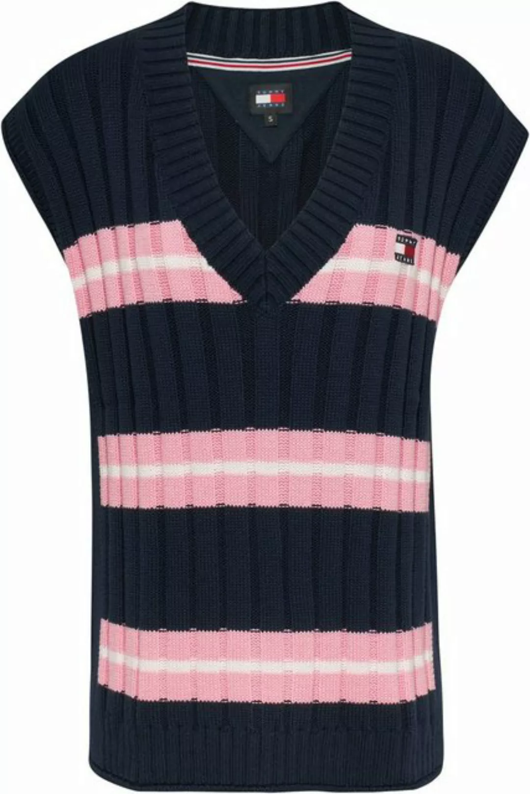 Tommy Jeans V-Ausschnitt-Pullover TJW STRIPE V-NECK VEST mit Logopatch günstig online kaufen