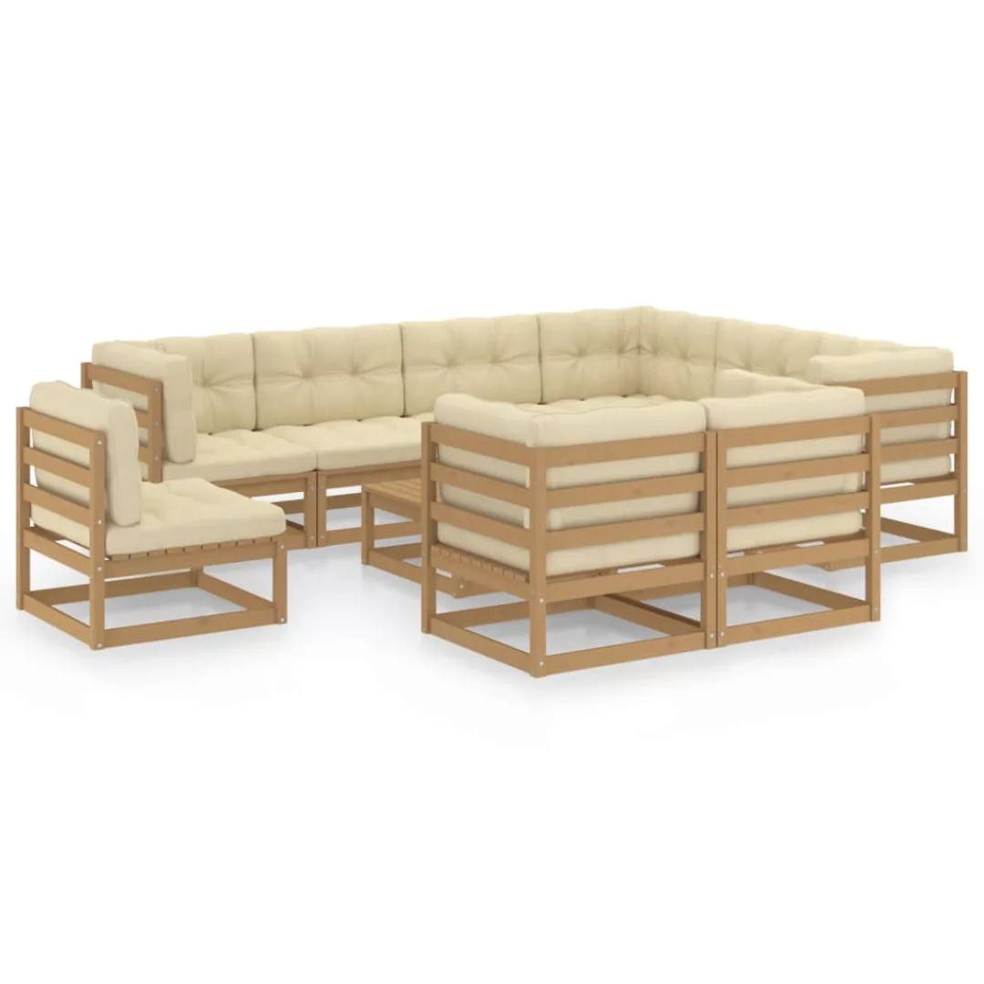 10-tlg. Garten-lounge-set Kissen Honigbraun Kiefer Massivholz günstig online kaufen