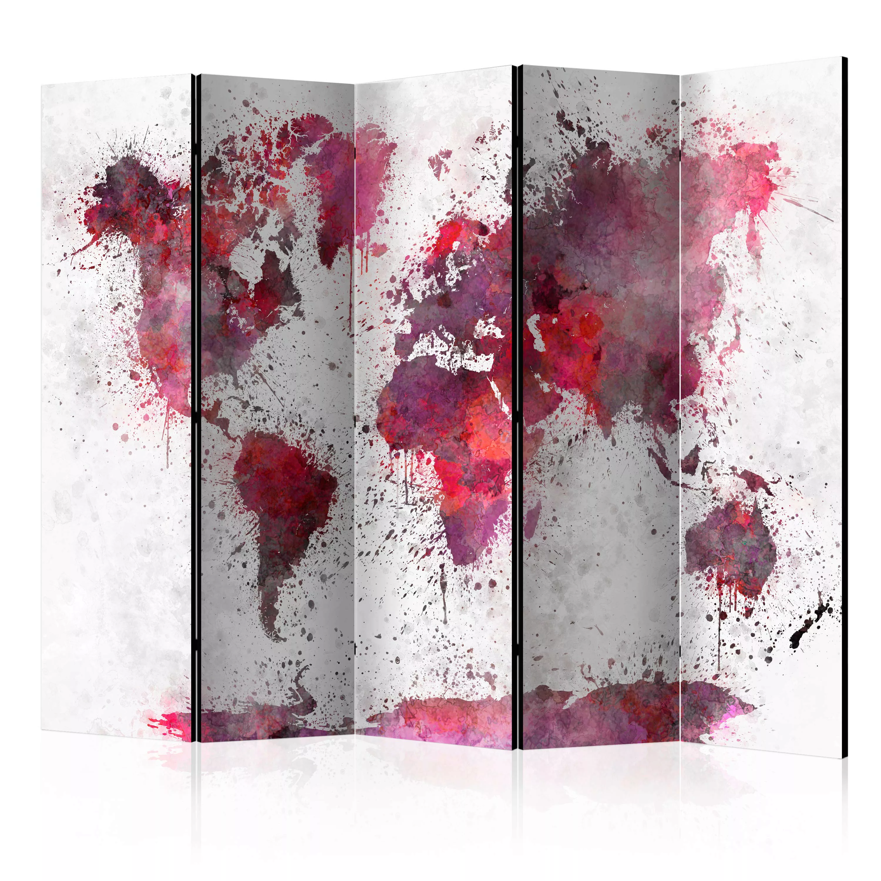 5-teiliges Paravent - World Map: Red Watercolors Ii [room Dividers] günstig online kaufen