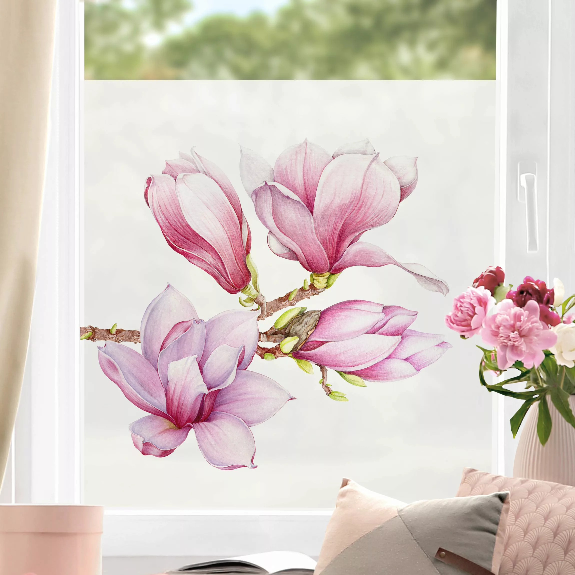 Fensterfolie Aquarell Magnolienzweig günstig online kaufen