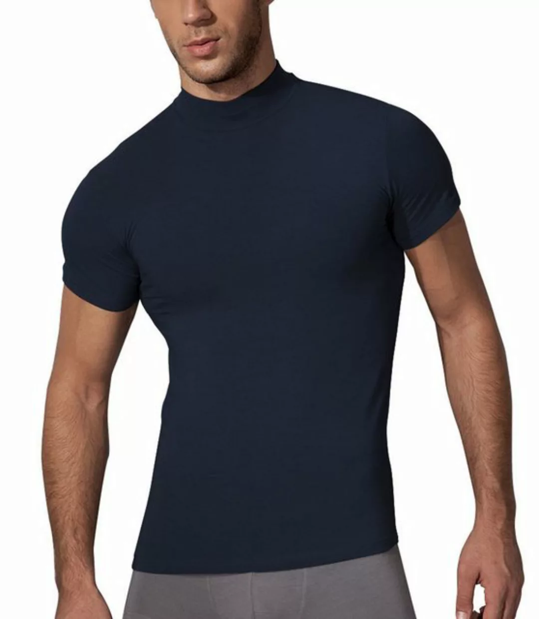 DOREANSE T-Shirt Herren Stehkragen Shirt Slim Fit Enganliegend, slim fit sh günstig online kaufen