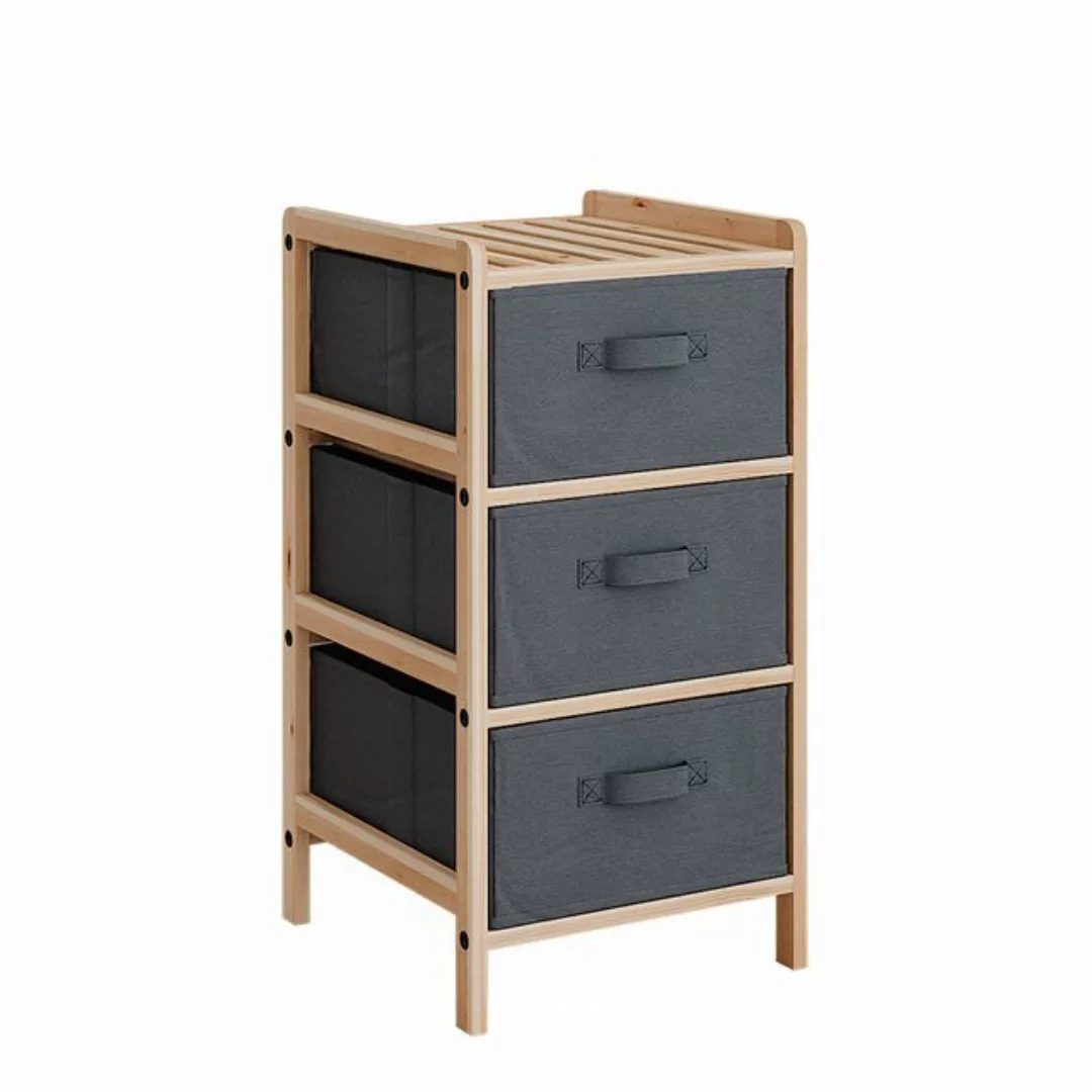 Vicco Midischrank Bruno, Grau/Holz, 34.5 x 67 cm mit 3 Stoffschubladen günstig online kaufen