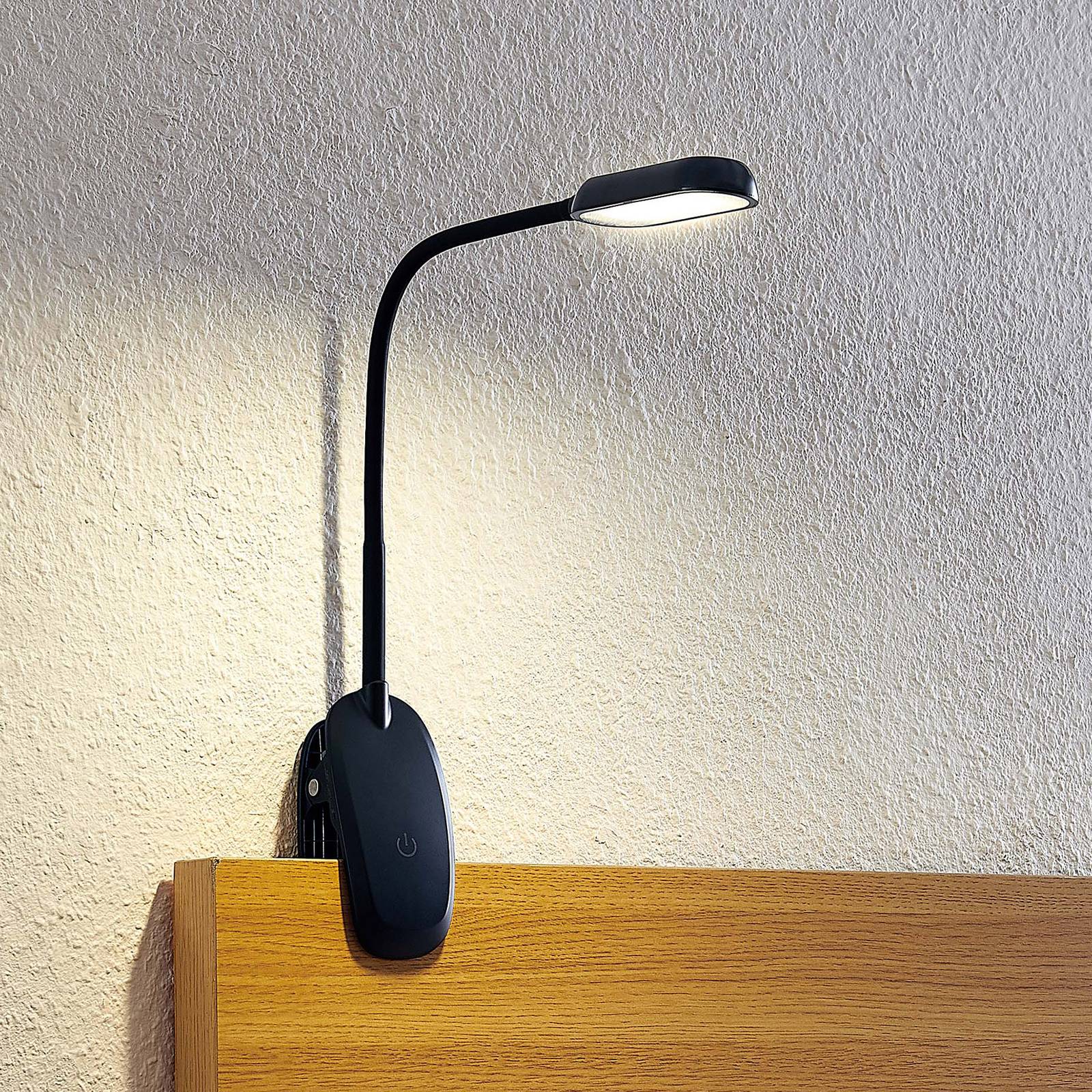 Prios LED-Klemmleuchte Najari, schwarz, Akku, USB, 51 cm günstig online kaufen