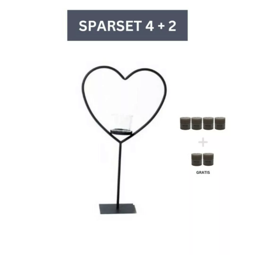 Sparset Herz Windlicht Elisa 60 cm- inkl. 6 Kerzen-Grau günstig online kaufen