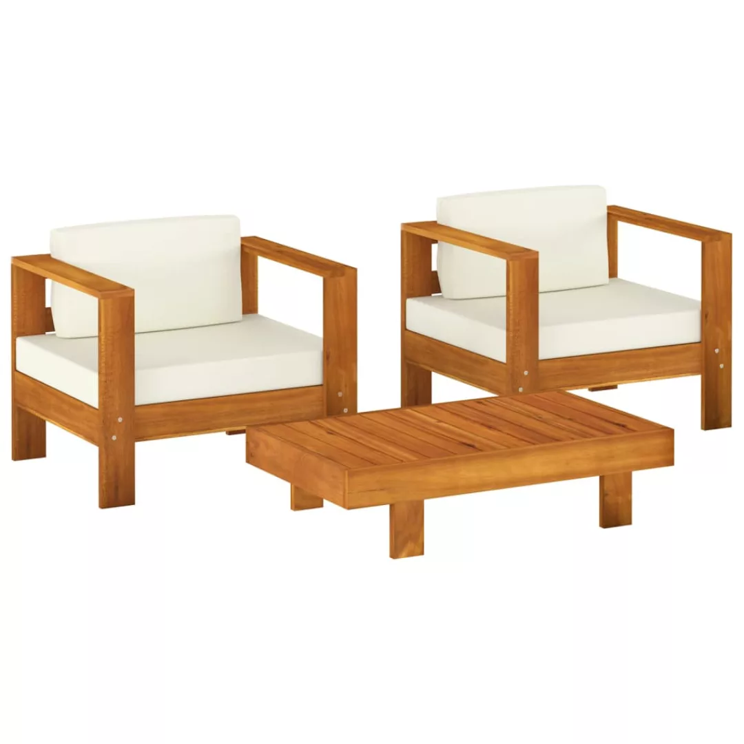 Vidaxl 3-tlg. Garten-lounge-set Mit Cremeweißen Kissen Massivholz günstig online kaufen