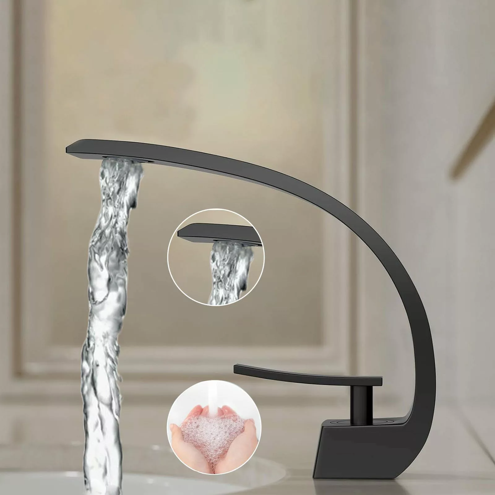 OKWISH Waschtischarmatur Wasserfall Bad Wasserhahn Küchenarmatur günstig online kaufen