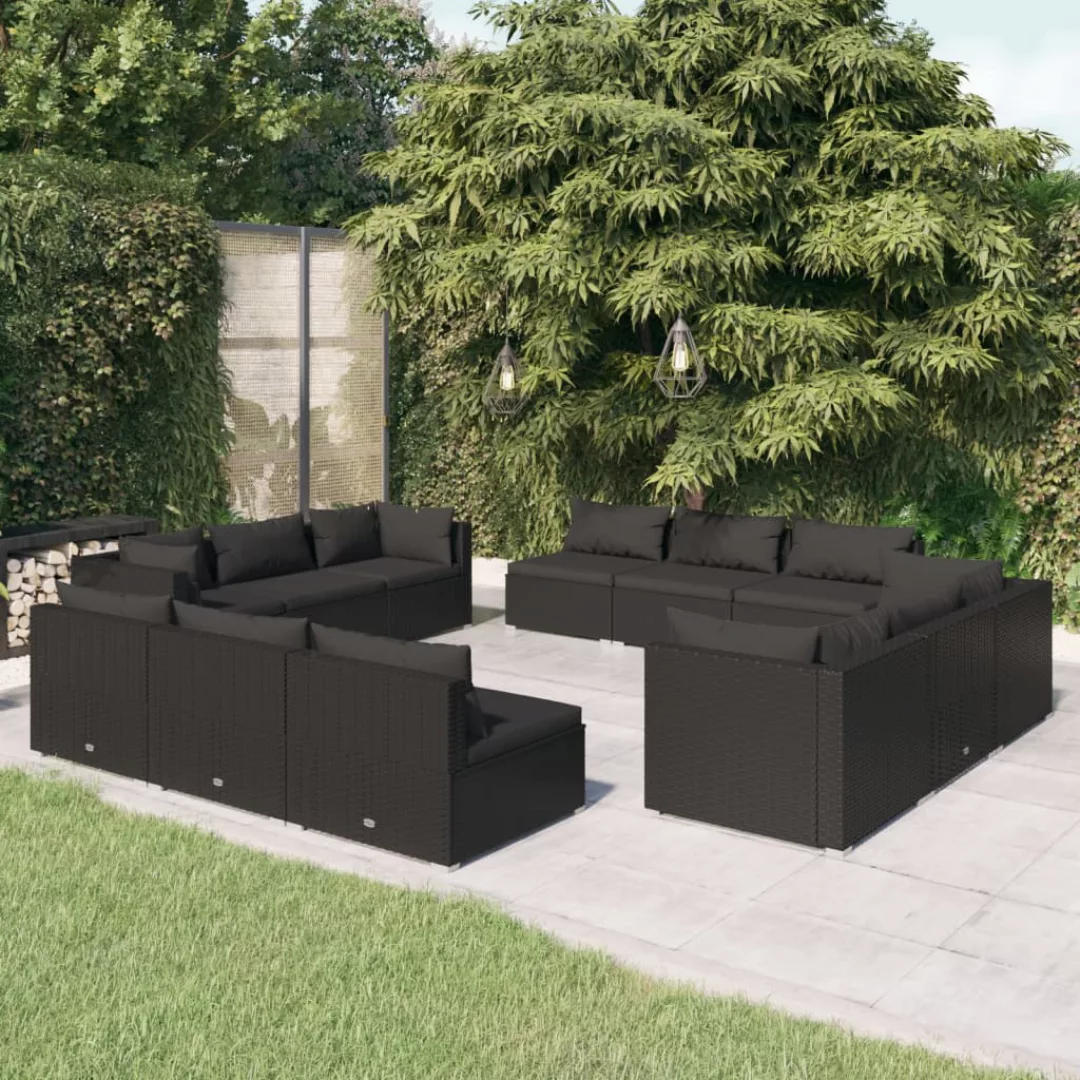 Vidaxl 12-tlg. Garten-lounge-set Mit Kissen Poly Rattan Schwarz günstig online kaufen