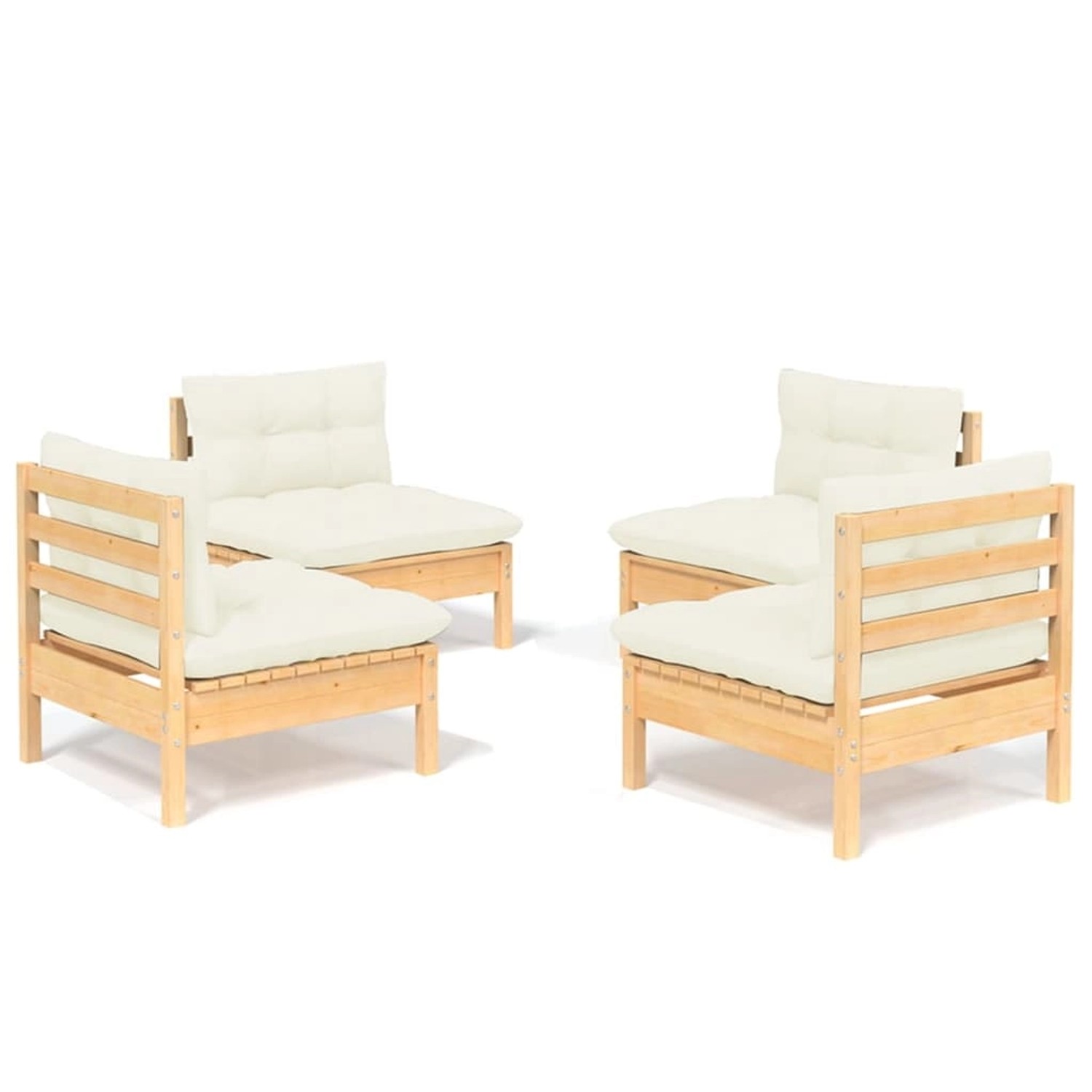 4-tlg. Garten-lounge-set Mit Creme Kissen Kiefernholz günstig online kaufen