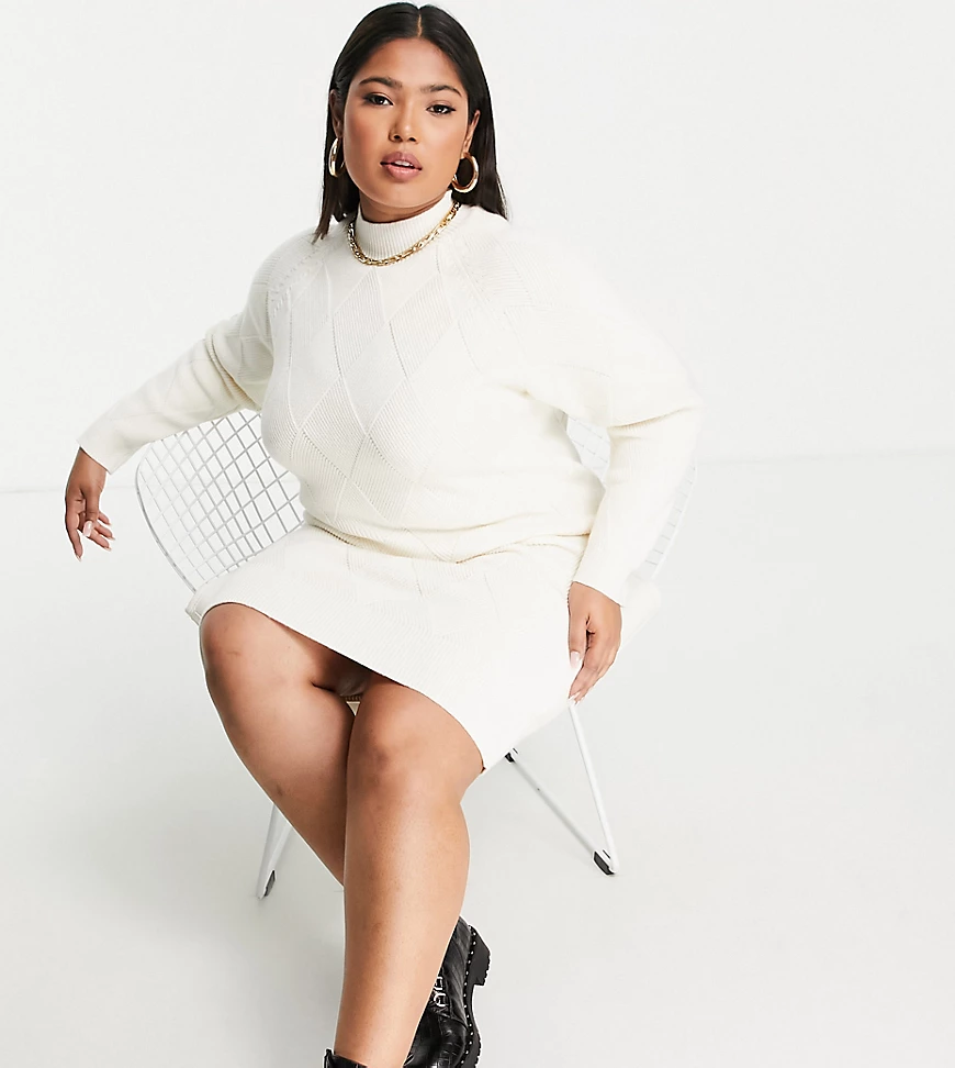 Fashion Union – Pulloverkleid aus Grobstrick mit Rollkragen-Weiß günstig online kaufen