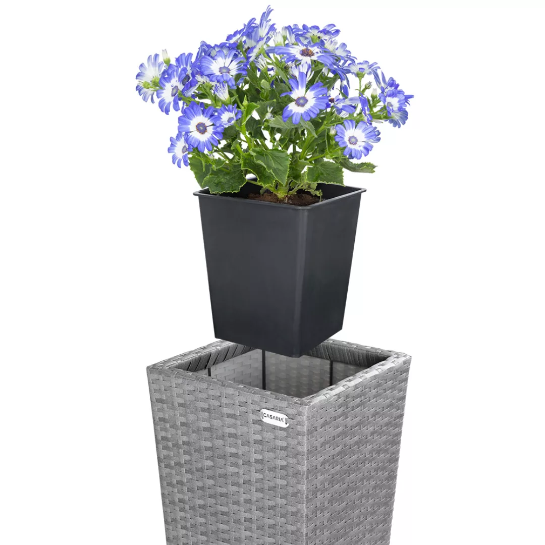 Polyrattan Blumentopf 3er-Set Grau günstig online kaufen