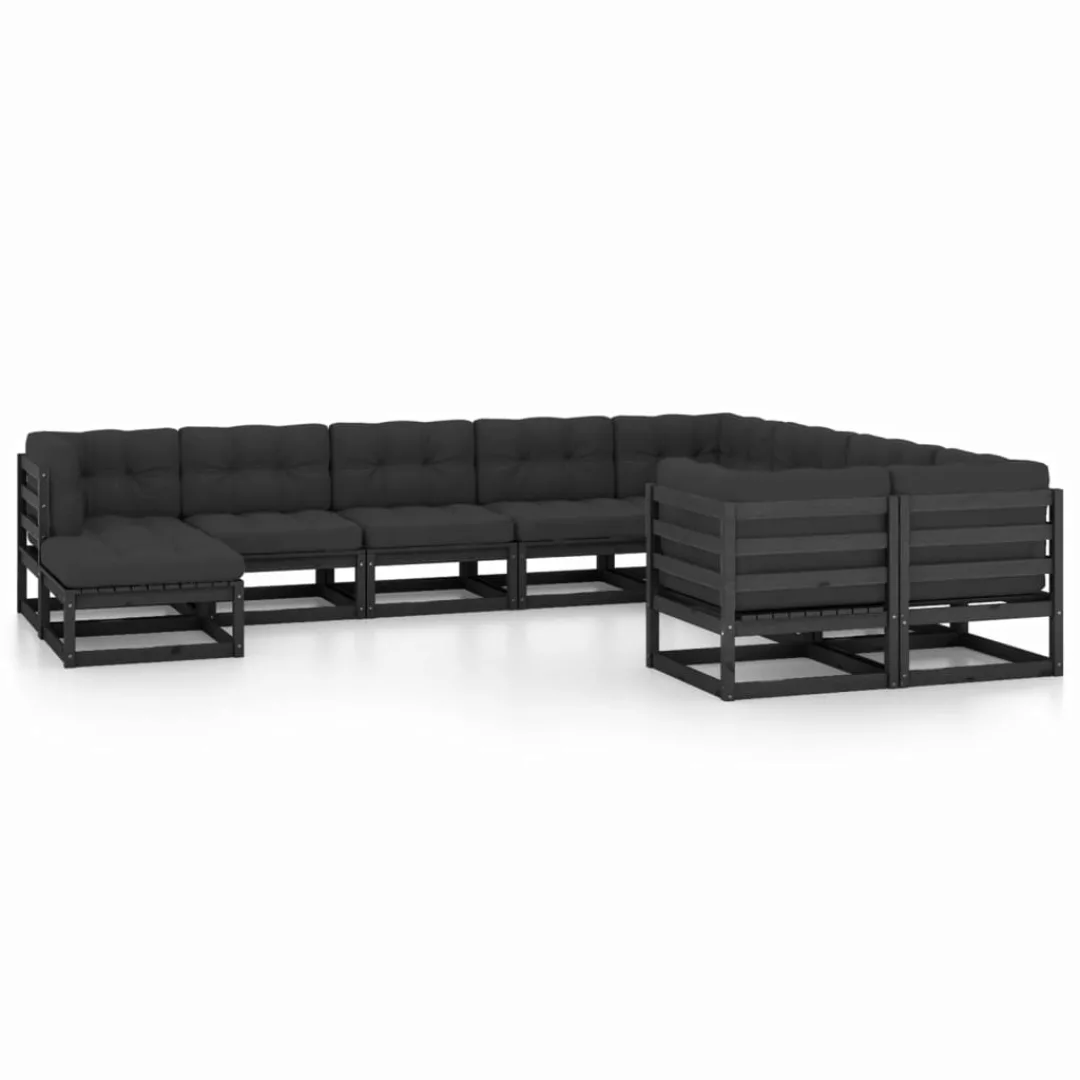 10-tlg. Garten-lounge-set Mit Kissen Schwarz Massivholz Kiefer günstig online kaufen