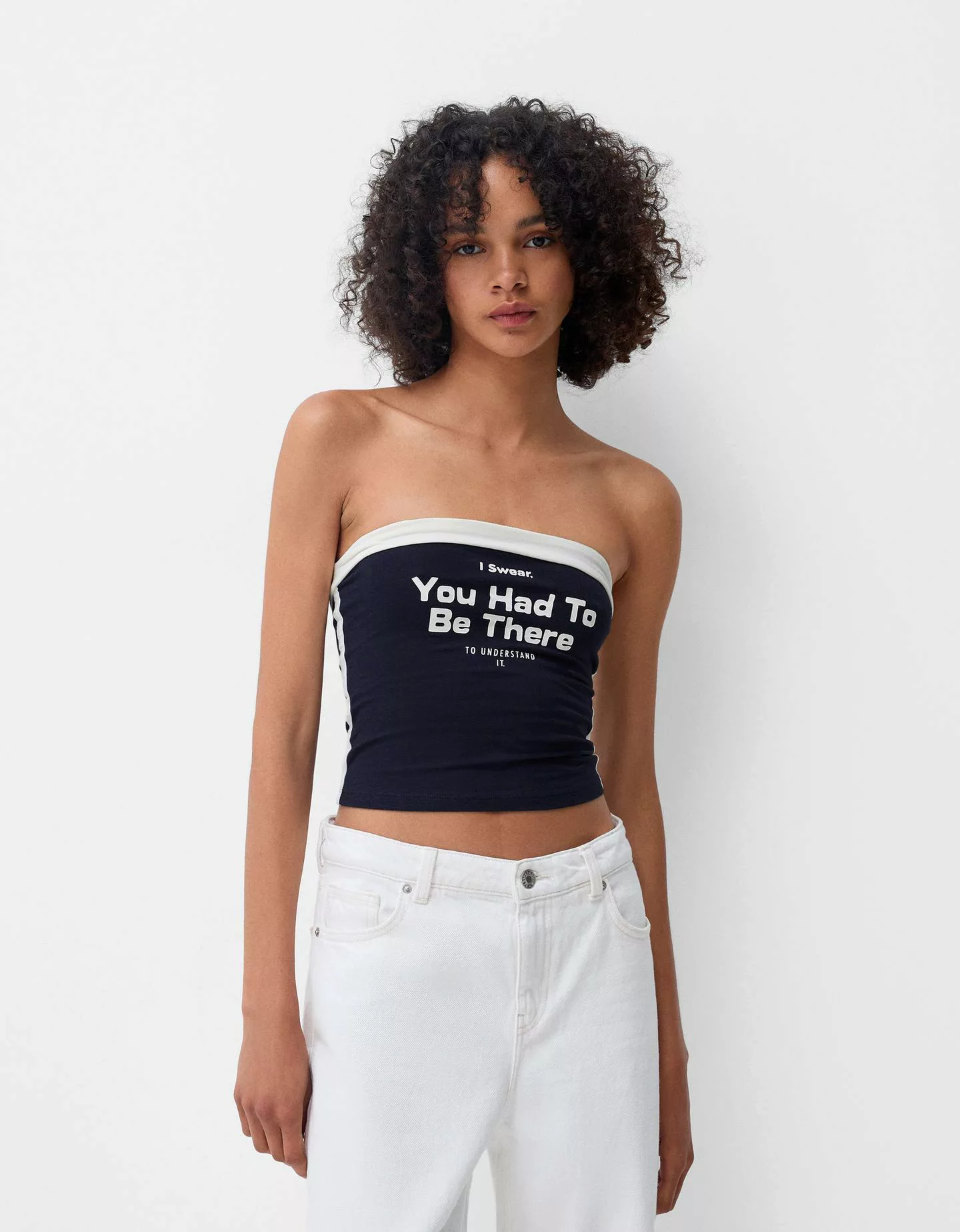 Bershka Bandeau-Top Mit Print Damen Xs Dunkelblau günstig online kaufen