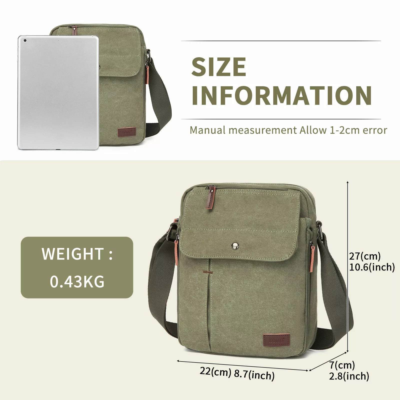 KONO Handtasche Herren-Umhängetasche aus Canvas, Multifunktional günstig online kaufen