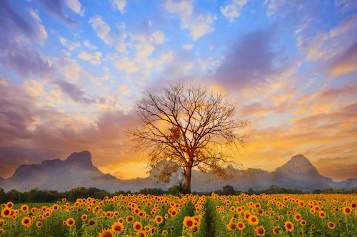 Papermoon Fototapete »Sonnenblumen Dusky Sky« günstig online kaufen