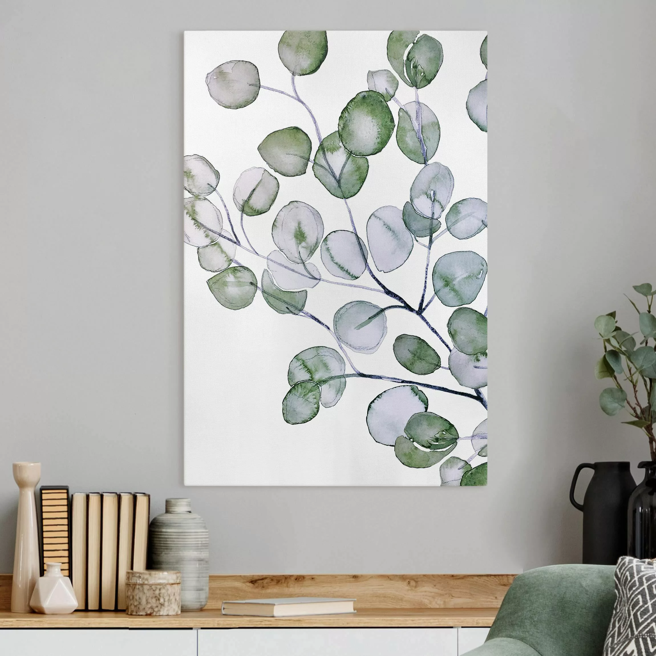 Leinwandbild Grünes Aquarell Eukalyptuszweig günstig online kaufen