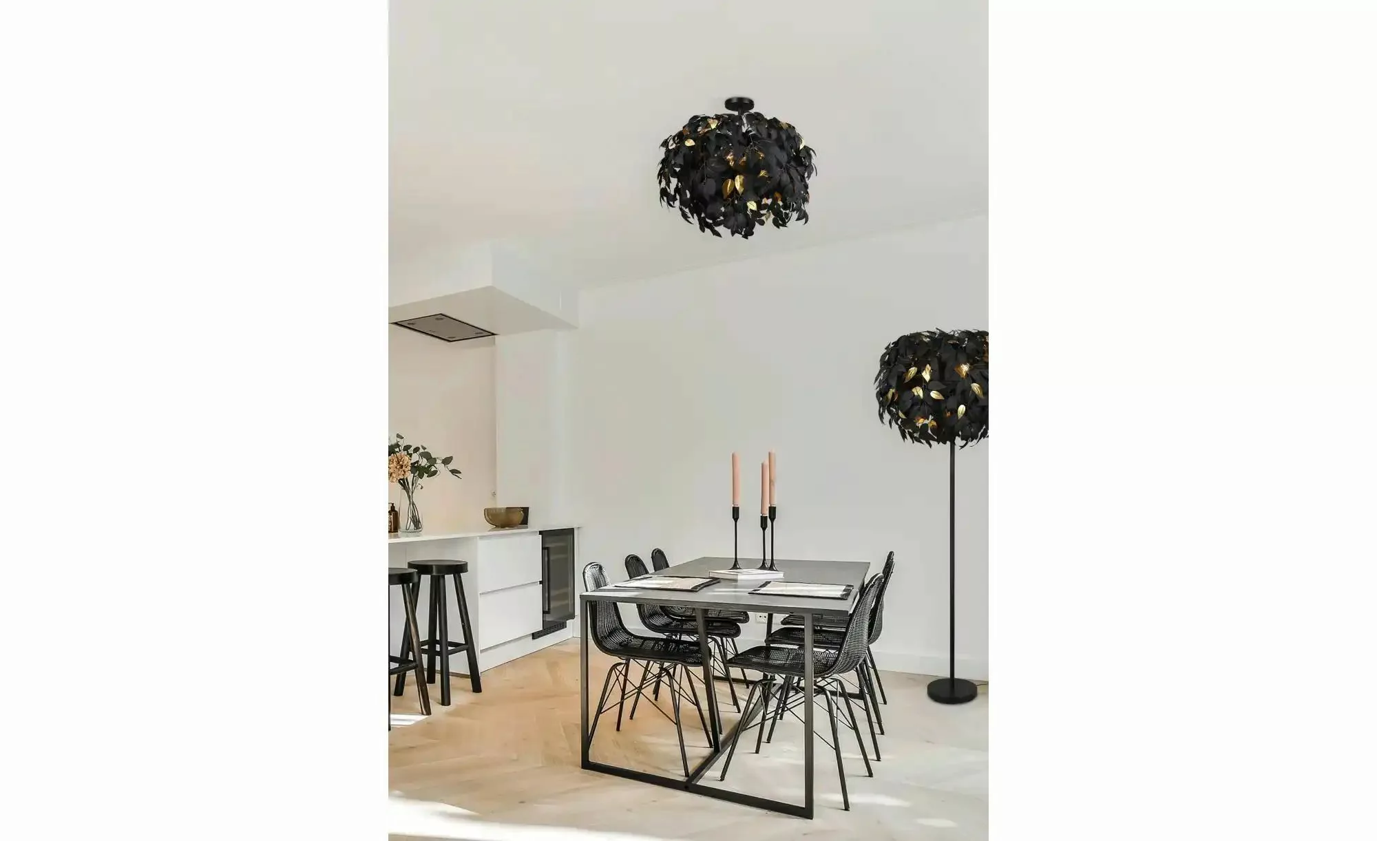 Deckenlampe Leavy, Ø 70 cm, schwarz/gold, Kunststoff günstig online kaufen