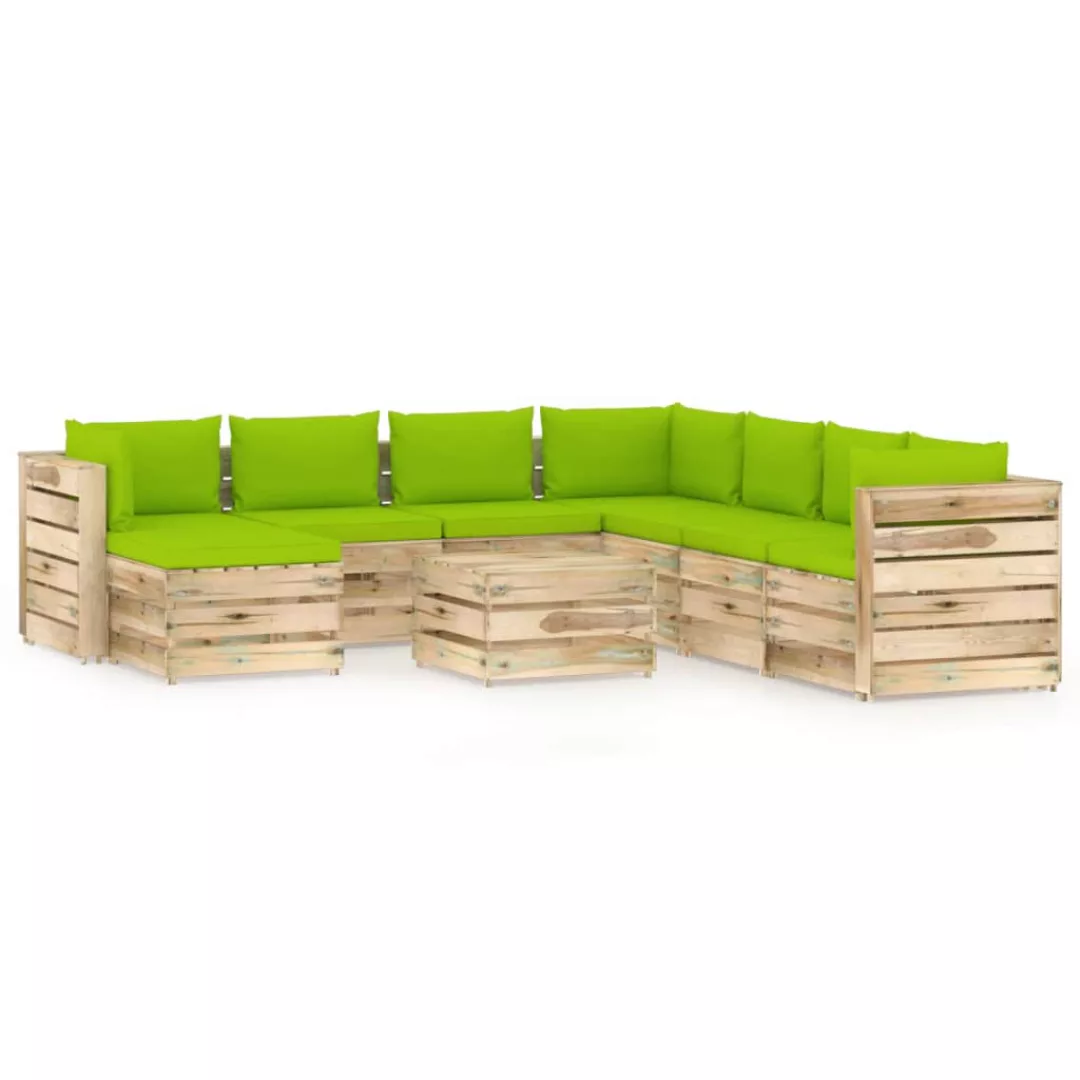 9-tlg. Garten-lounge-set Mit Kissen Grün Imprägniertes Holz günstig online kaufen