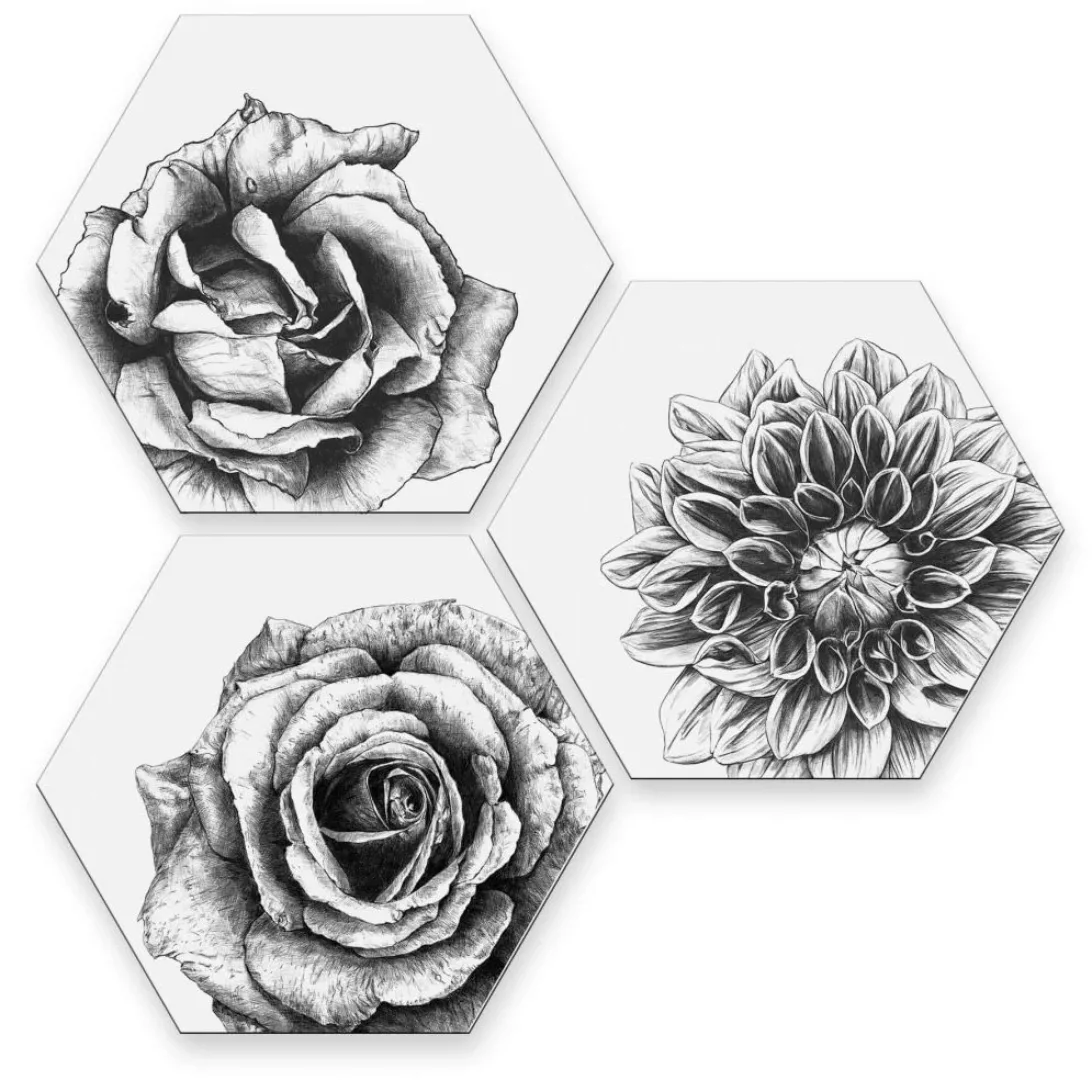 Wall-Art Mehrteilige Bilder "Blumen Collage Floral Deko", (Set, 3 St.), Met günstig online kaufen