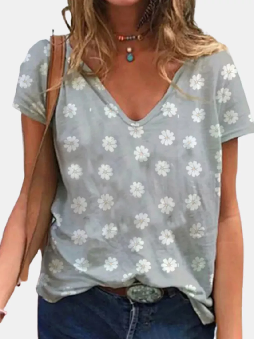 Kurzärmliges T-Shirt mit Daisy Flower-Print für Damen günstig online kaufen