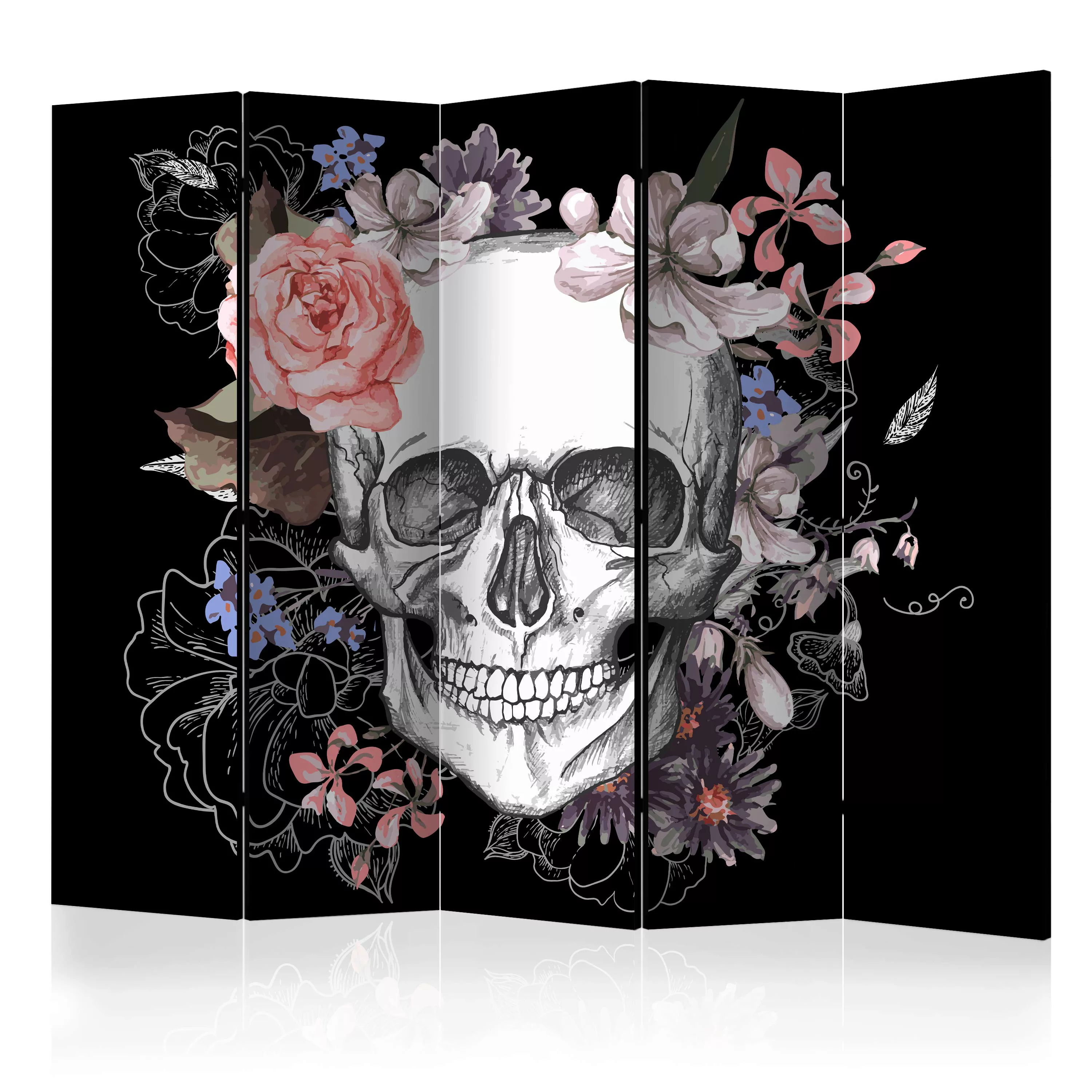 5-teiliges Paravent - Skull And Flowers Ii [room Dividers] günstig online kaufen