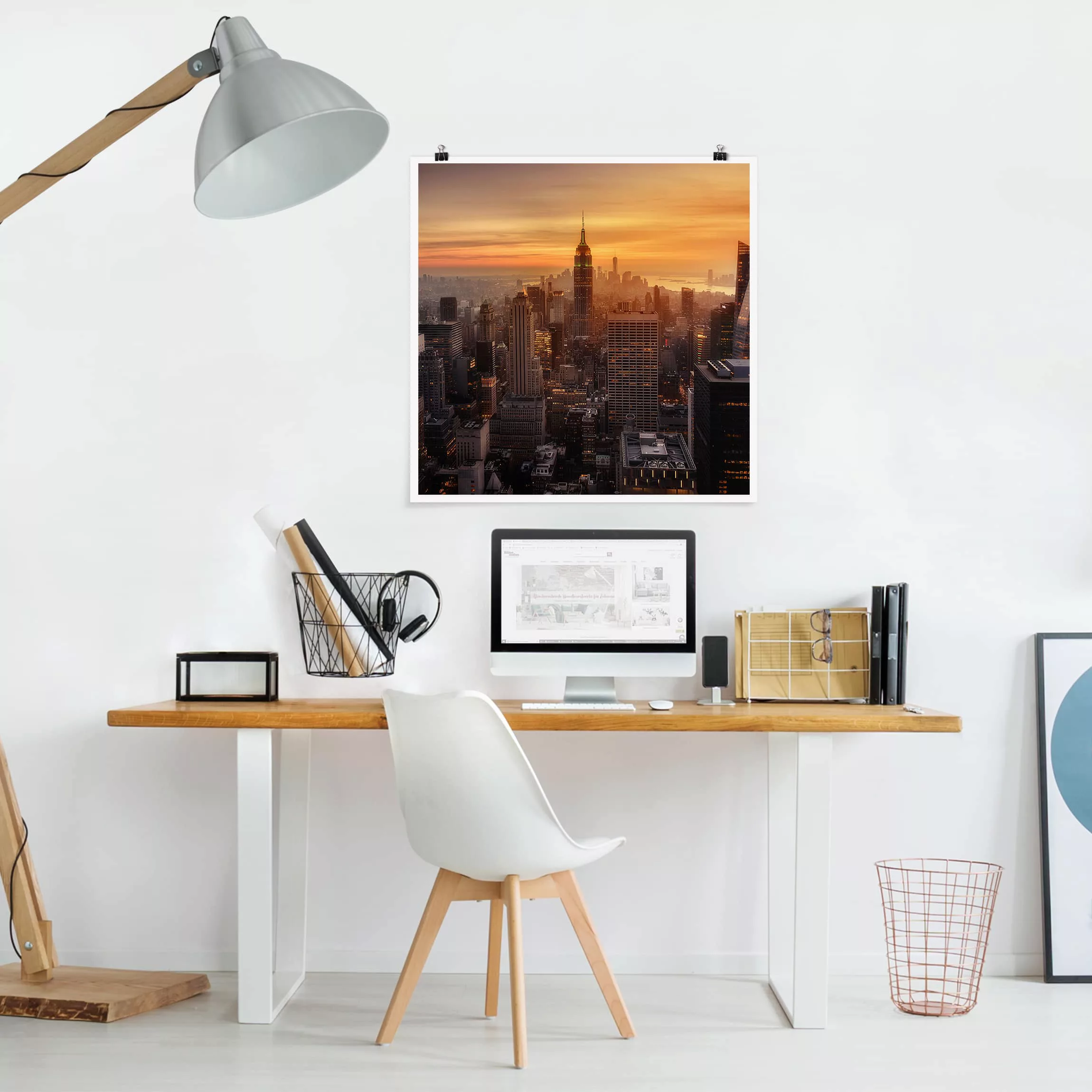 Poster - Quadrat Manhattan Skyline Abendstimmung günstig online kaufen