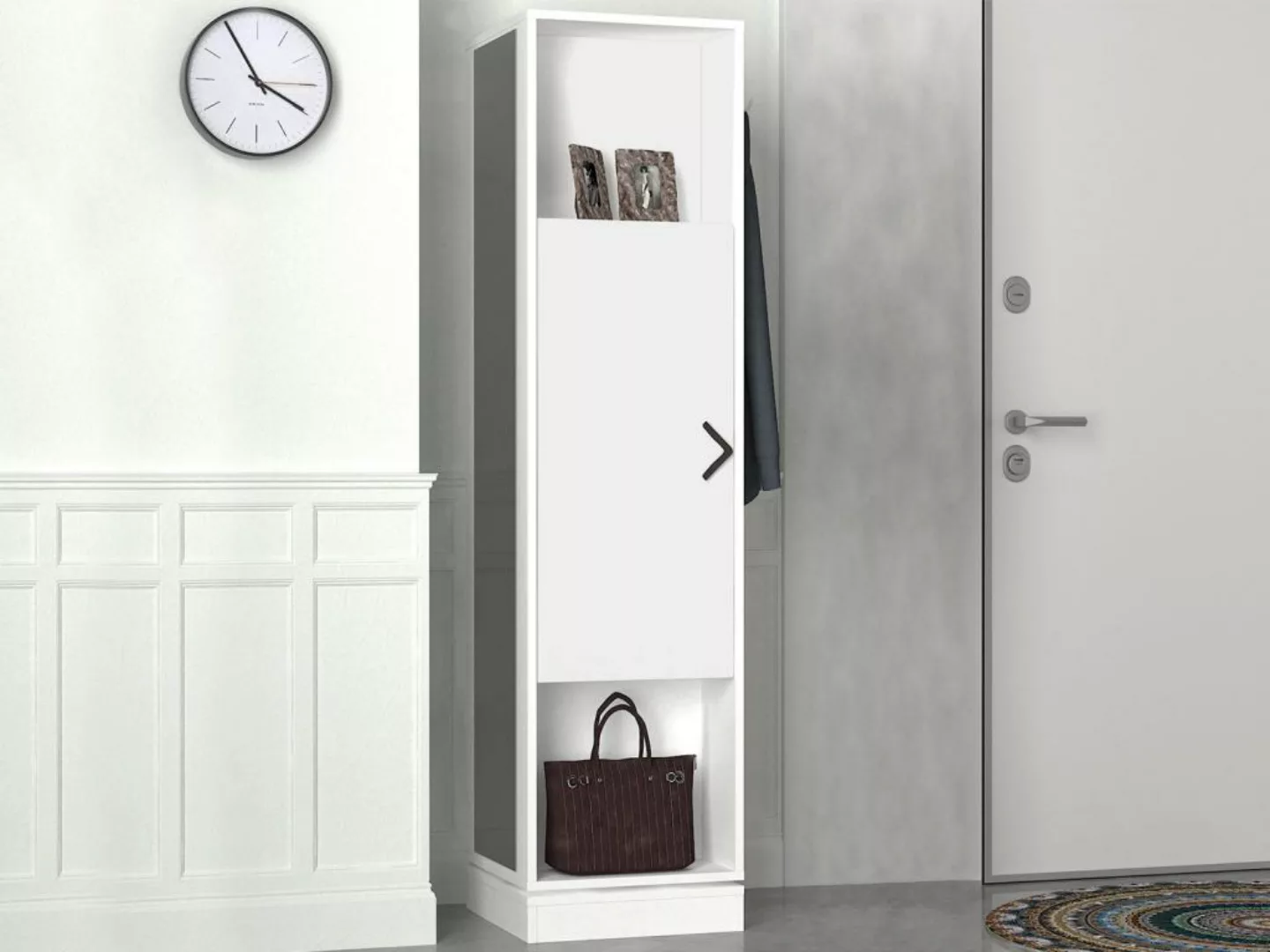 Drehbarer Garderobenschrank mit Stauraum & 1 Spiegel - Weiß - ARALDI günstig online kaufen