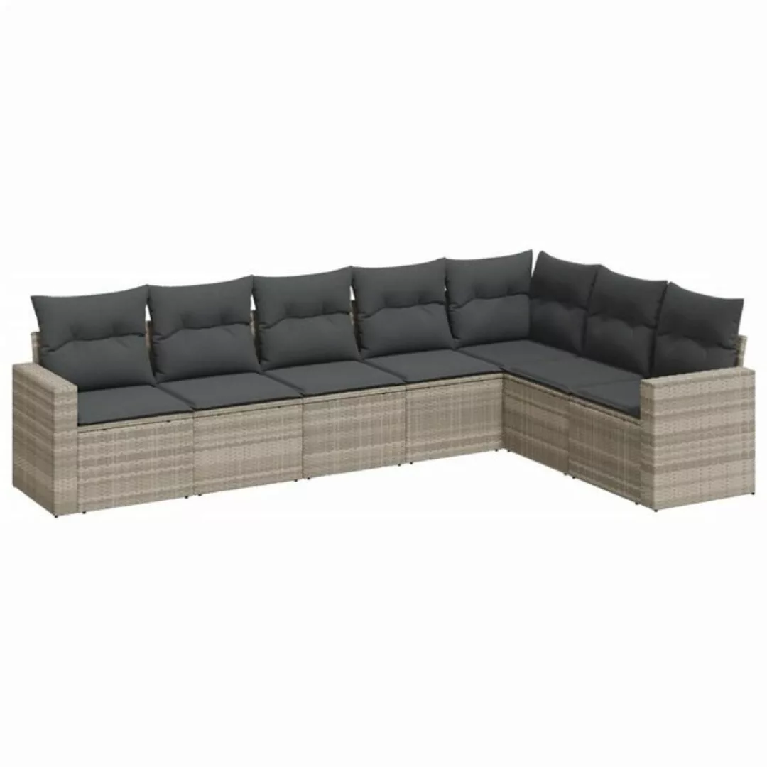 vidaXL Sofaelement 7-tlg. Garten-Sofagarnitur mit Kissen Hellgrau Poly Ratt günstig online kaufen