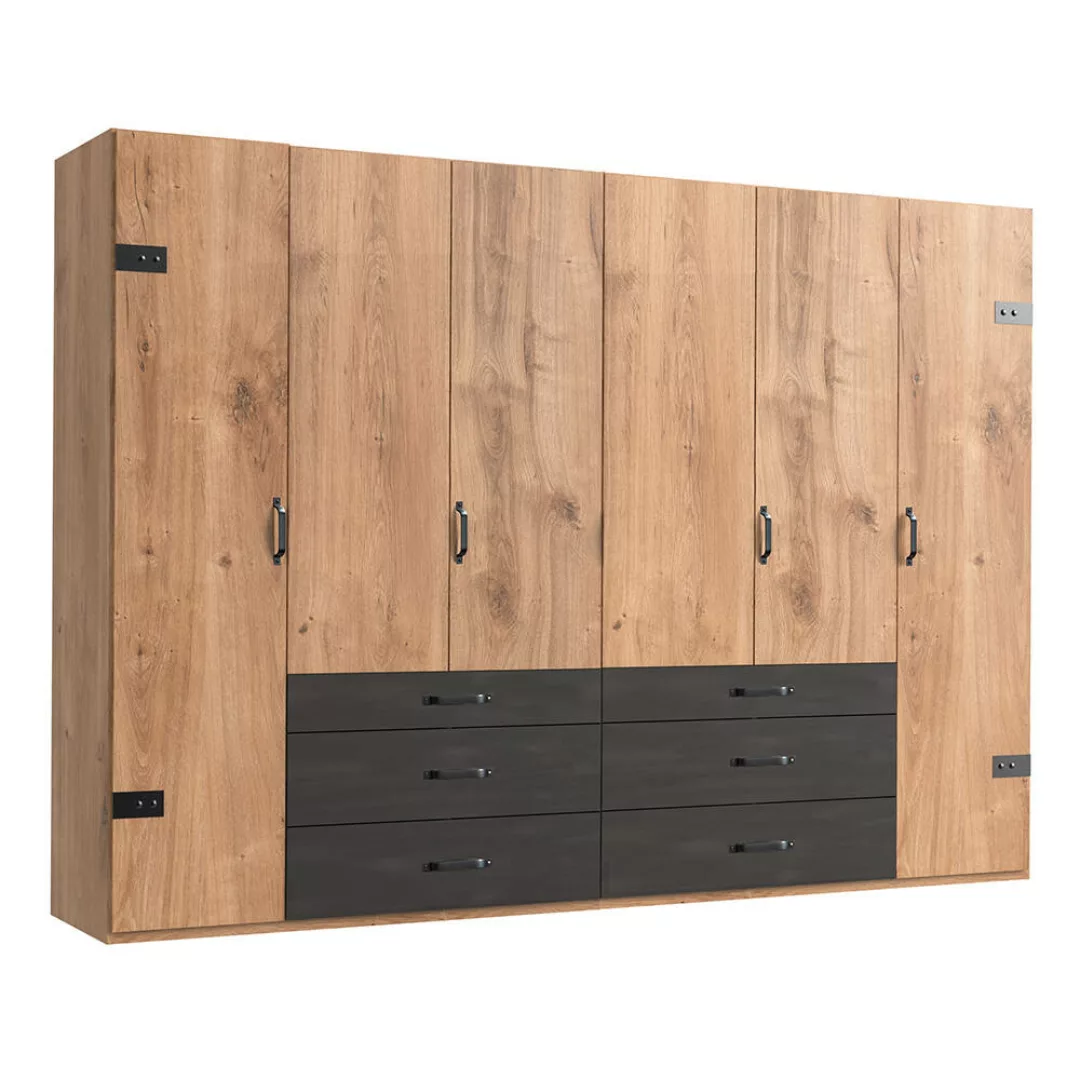 Kleiderschrank 6-trg., 300 cm, Eiche mit Stahl Nb., DAVENPORT-43 günstig online kaufen