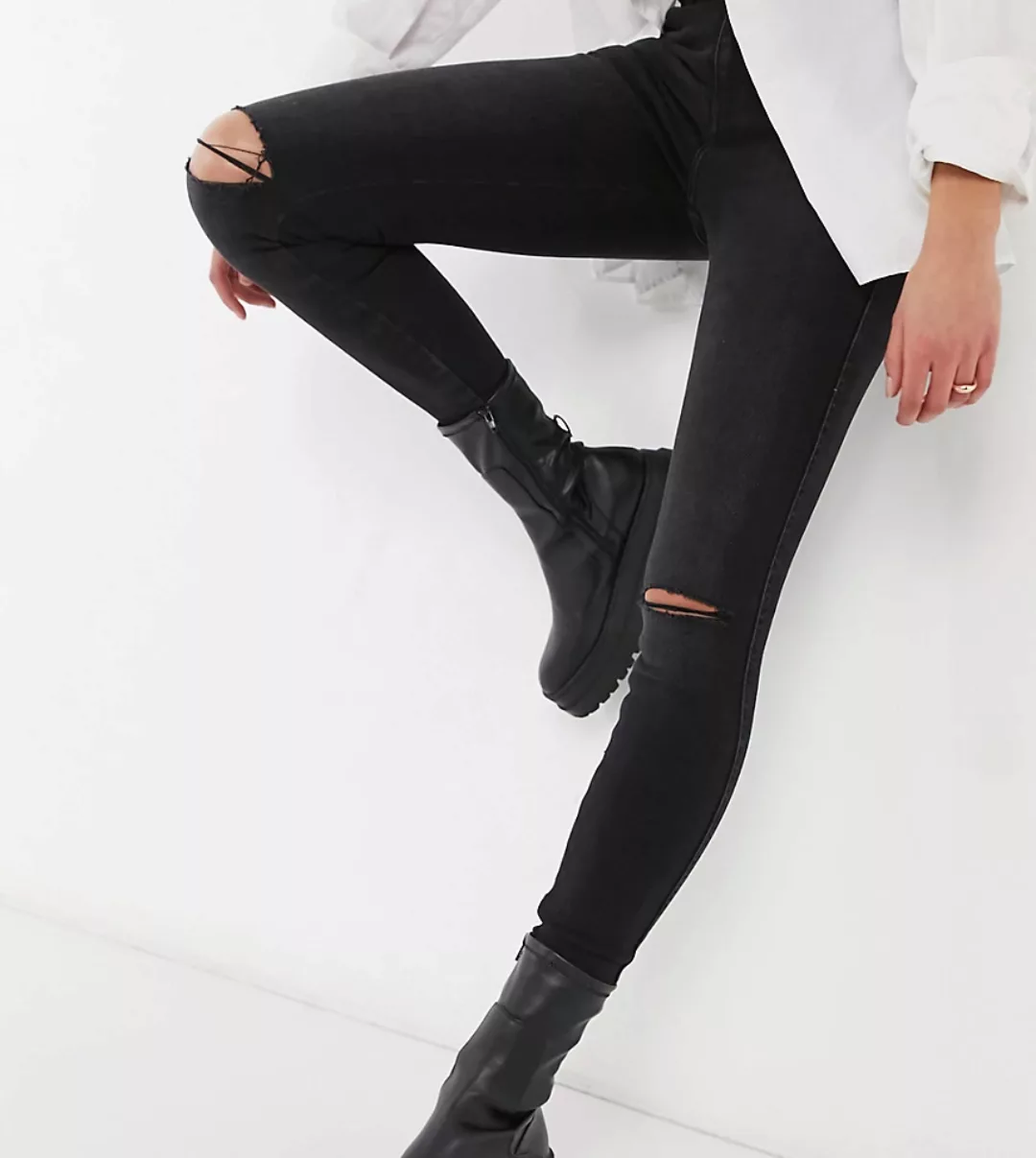 Dr Denim Tall – Lexy – Eng geschnittene Jeans in Schwarz mit Zierrissen günstig online kaufen