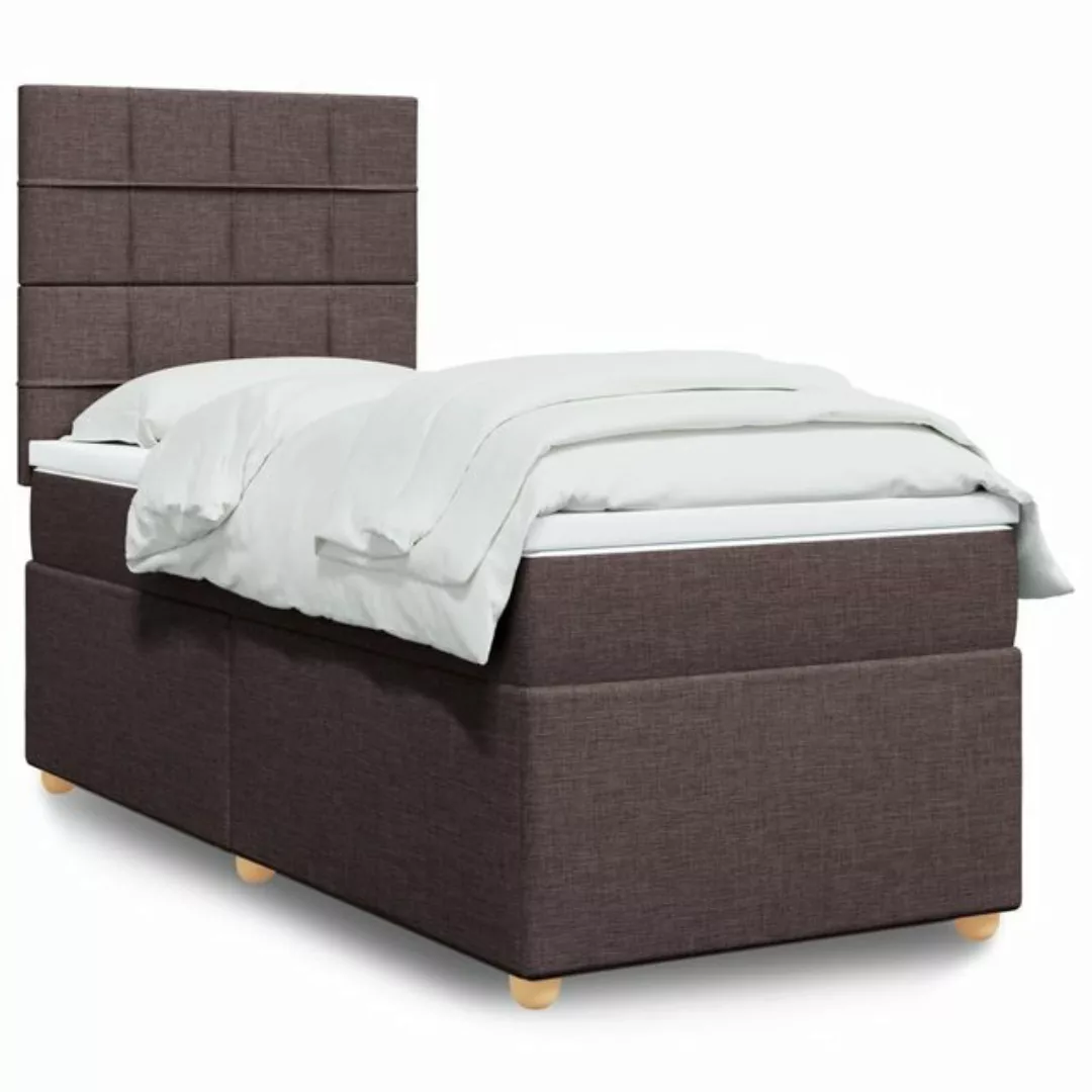 vidaXL Boxspringbett, Boxspringbett mit Matratze Dunkelbraun 90x200 cm Stof günstig online kaufen