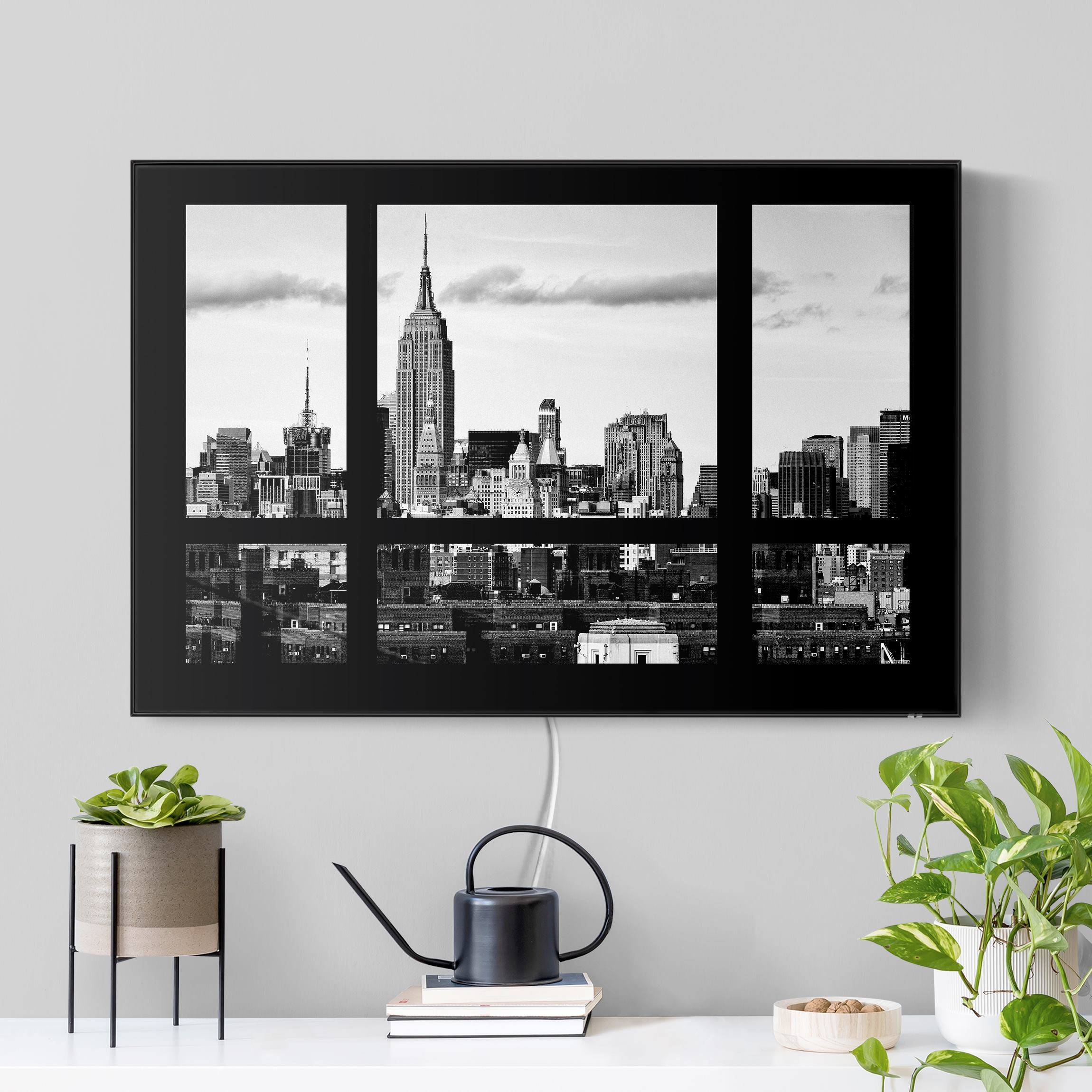 LED-Wechselbild Fensterblick New York Skyline schwarz weiß günstig online kaufen