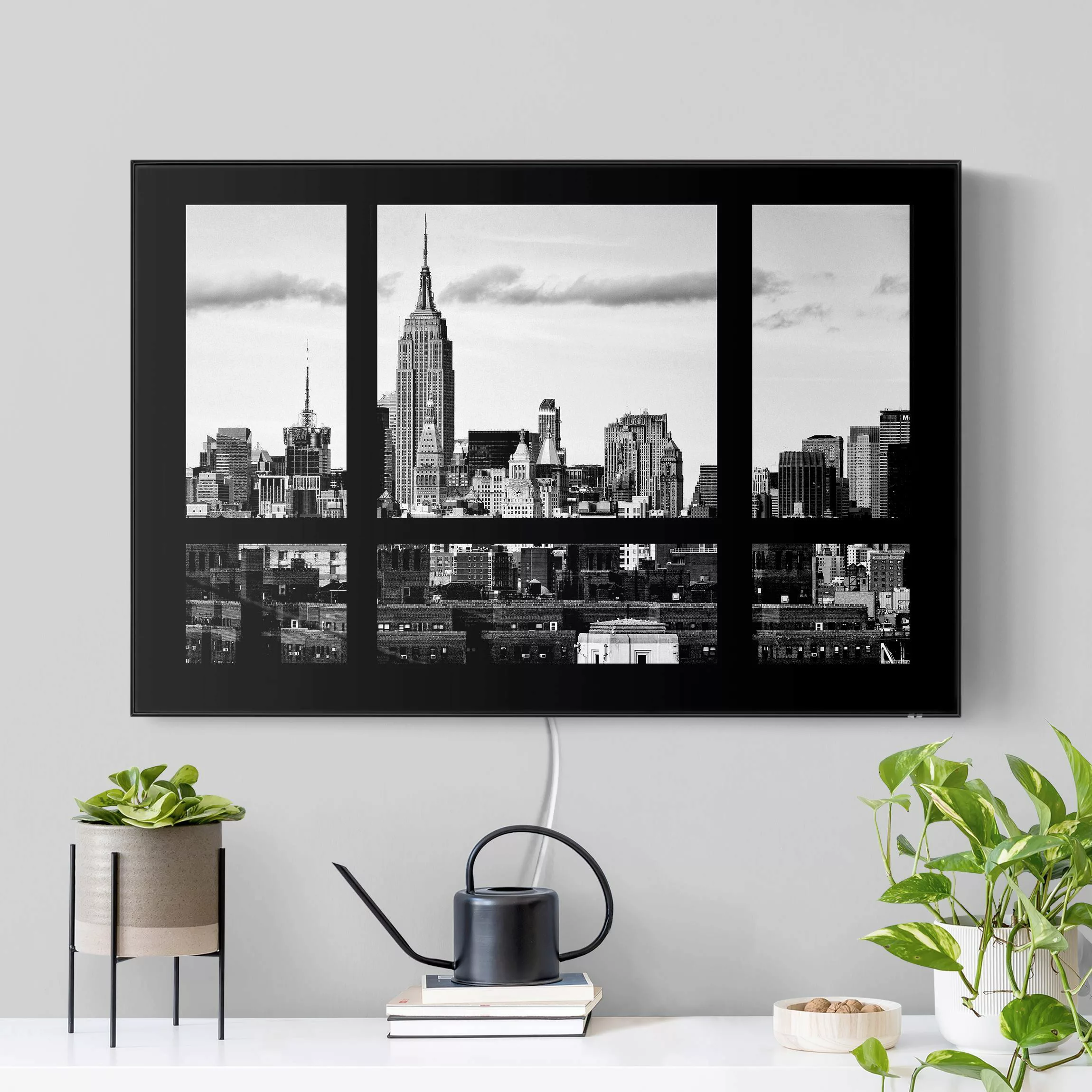 LED-Wechselbild Fensterblick New York Skyline schwarz weiß günstig online kaufen