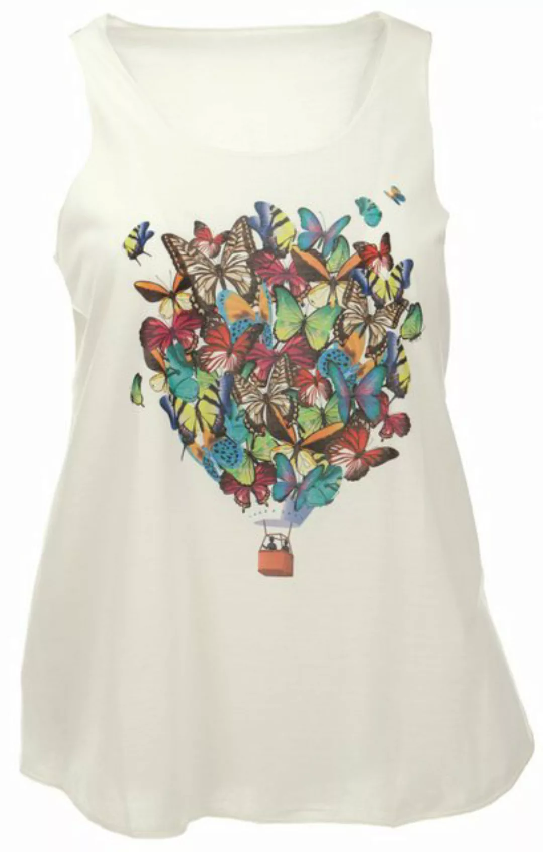 Guru-Shop T-Shirt Tanktop mit farbigem Ethnodruck - creme Butterfly Festiva günstig online kaufen