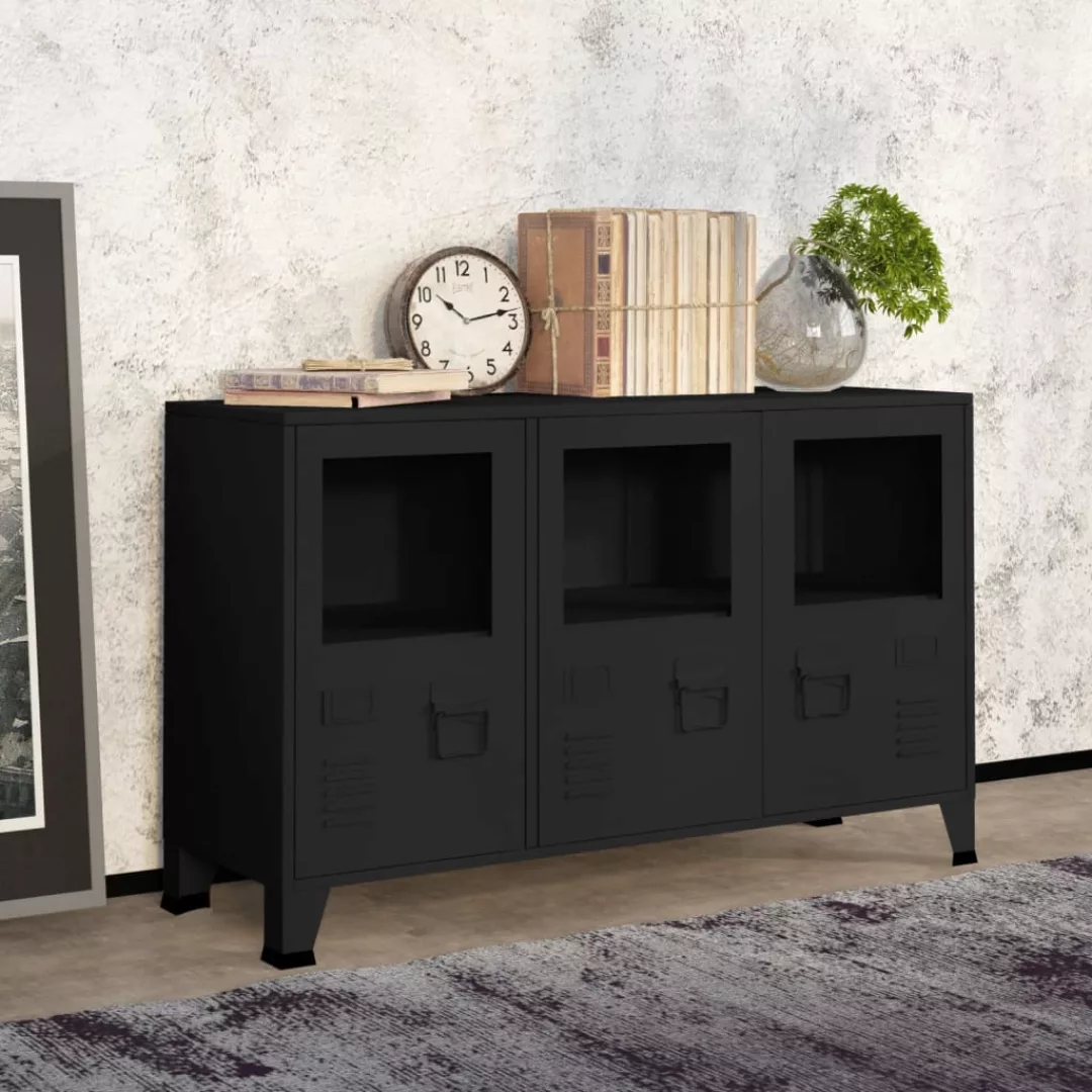 Vidaxl Industrial Sideboard Schwarz 105x35x62 Cm Metall Und Glas günstig online kaufen