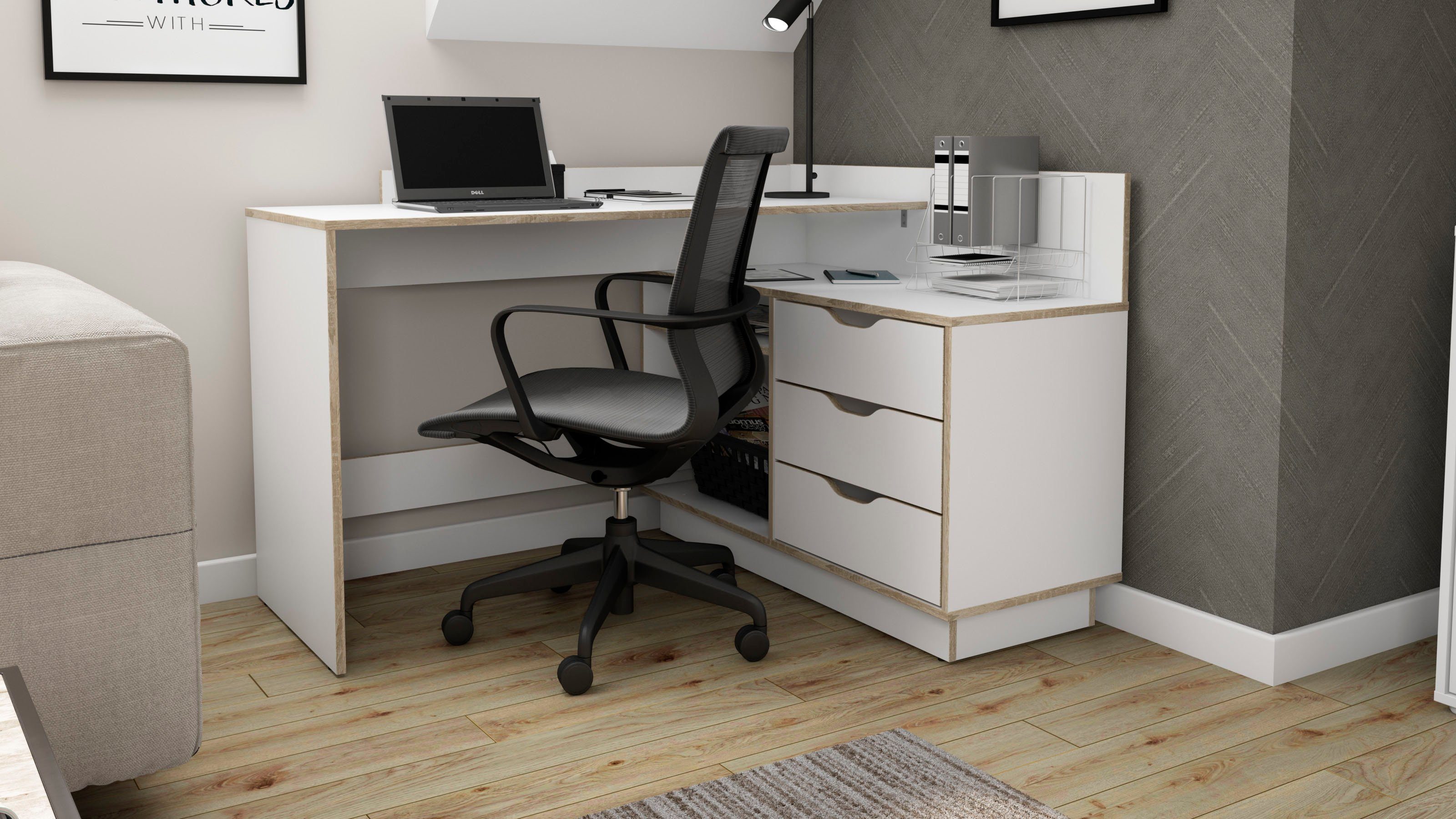 byLIVING Eckschreibtisch "Bern", mit viel Stauraum, Breite 129 cm, rechts o günstig online kaufen