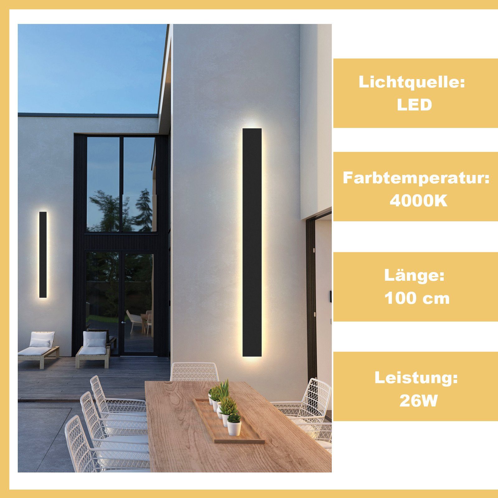 Nettlife LED Außen-Wandleuchte Schwarz 104cm 26W günstig online kaufen