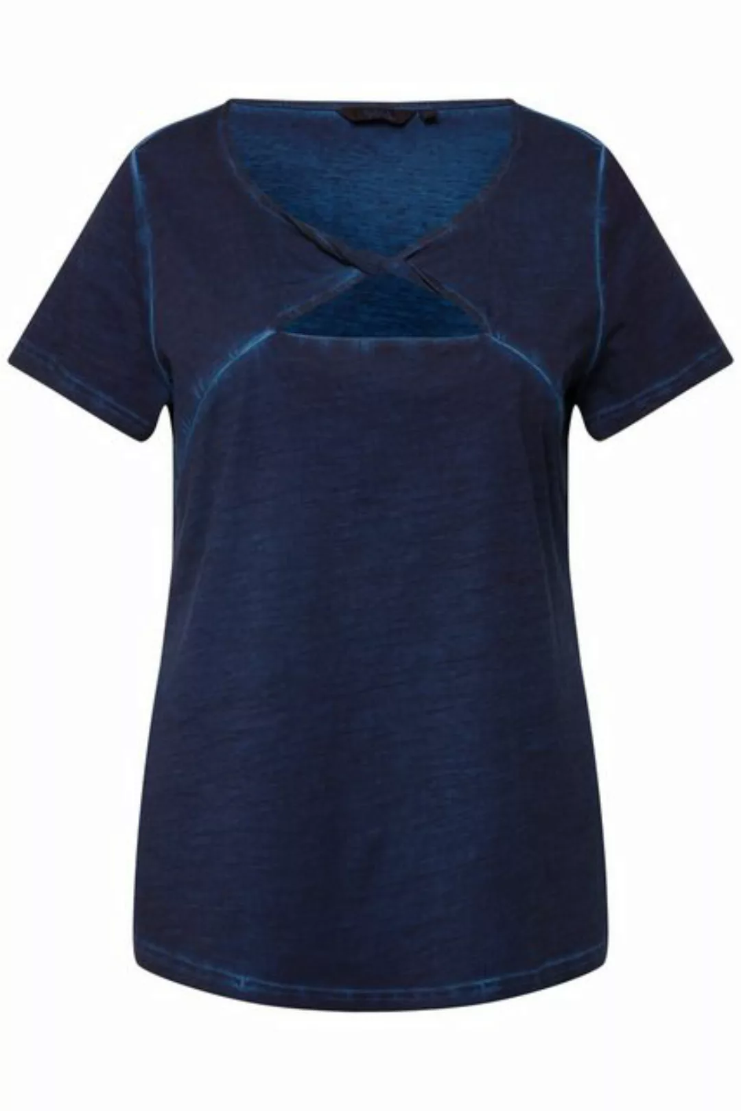 Ulla Popken Rundhalsshirt T-Shirt Cut-Out Slim Rundhals Halbarm cold dyed günstig online kaufen