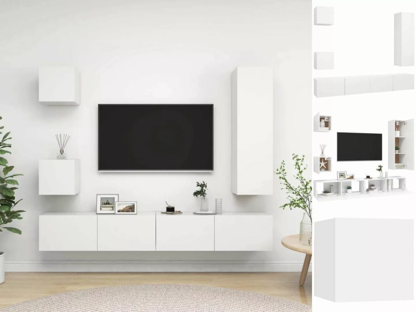 vidaXL TV-Schrank 5-tlg TV-Schrank-Set Weiß Spanplatte TV-Konsole für Ferns günstig online kaufen