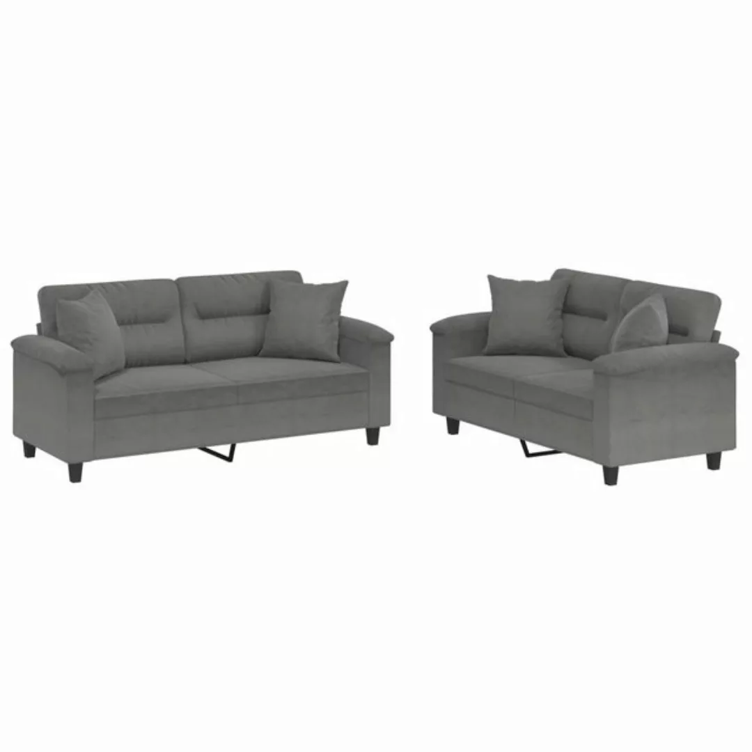 vidaXL Sofa, 2-tlg. Sofagarnitur mit Kissen Dunkelgrau Mikrofasergewebe günstig online kaufen