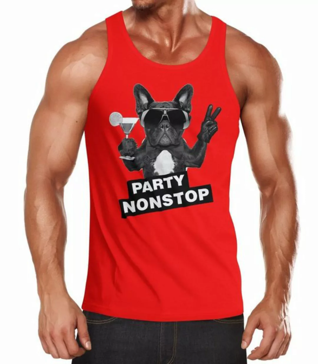 Neverless Tanktop Party Herren Tank-Top Nonstop Mops French Bulldog Muskels günstig online kaufen