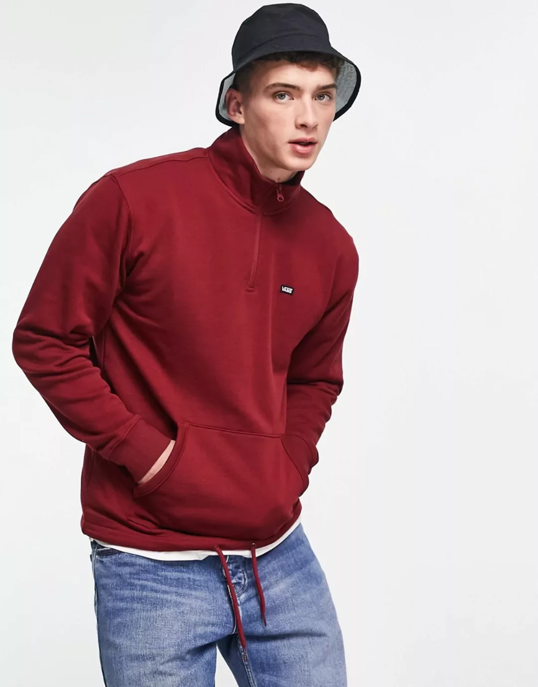 Vans – Versa Standard – Sweatshirt in Burgunderrot mit kurzem Reißverschlus günstig online kaufen