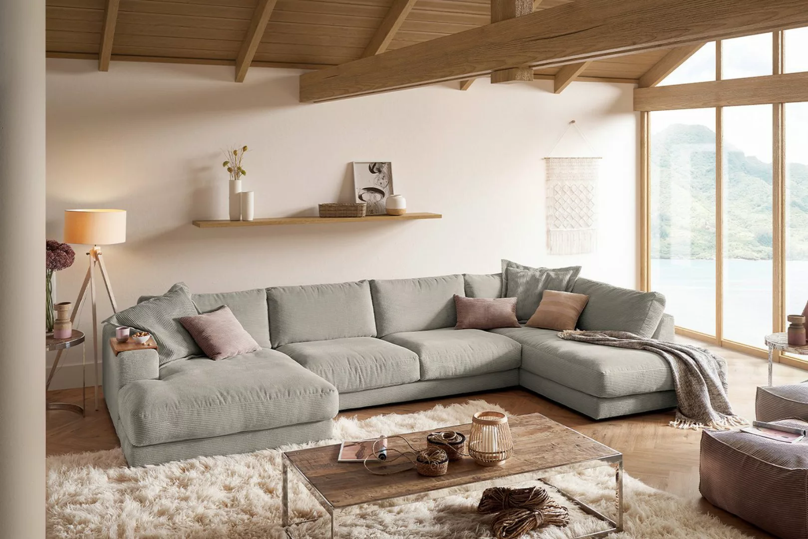 KAWOLA Wohnlandschaft MADELINE, Sofa U-Form Cord, Longchair rechts od. link günstig online kaufen