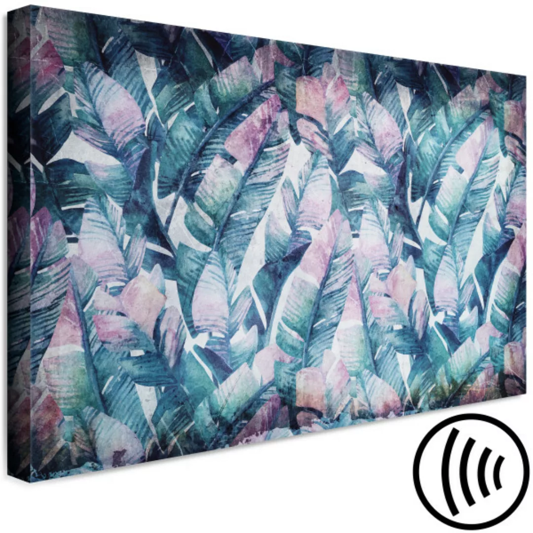 Wandbild Exotische Blätter - Abstraktion mit Palmblättern in Blau-Rosa  XXL günstig online kaufen