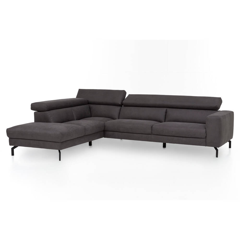 Ecksofa mit verstellbaren Kopfteilen, Vintageoptik dunkelgrau, 2,5-Sitzer m günstig online kaufen